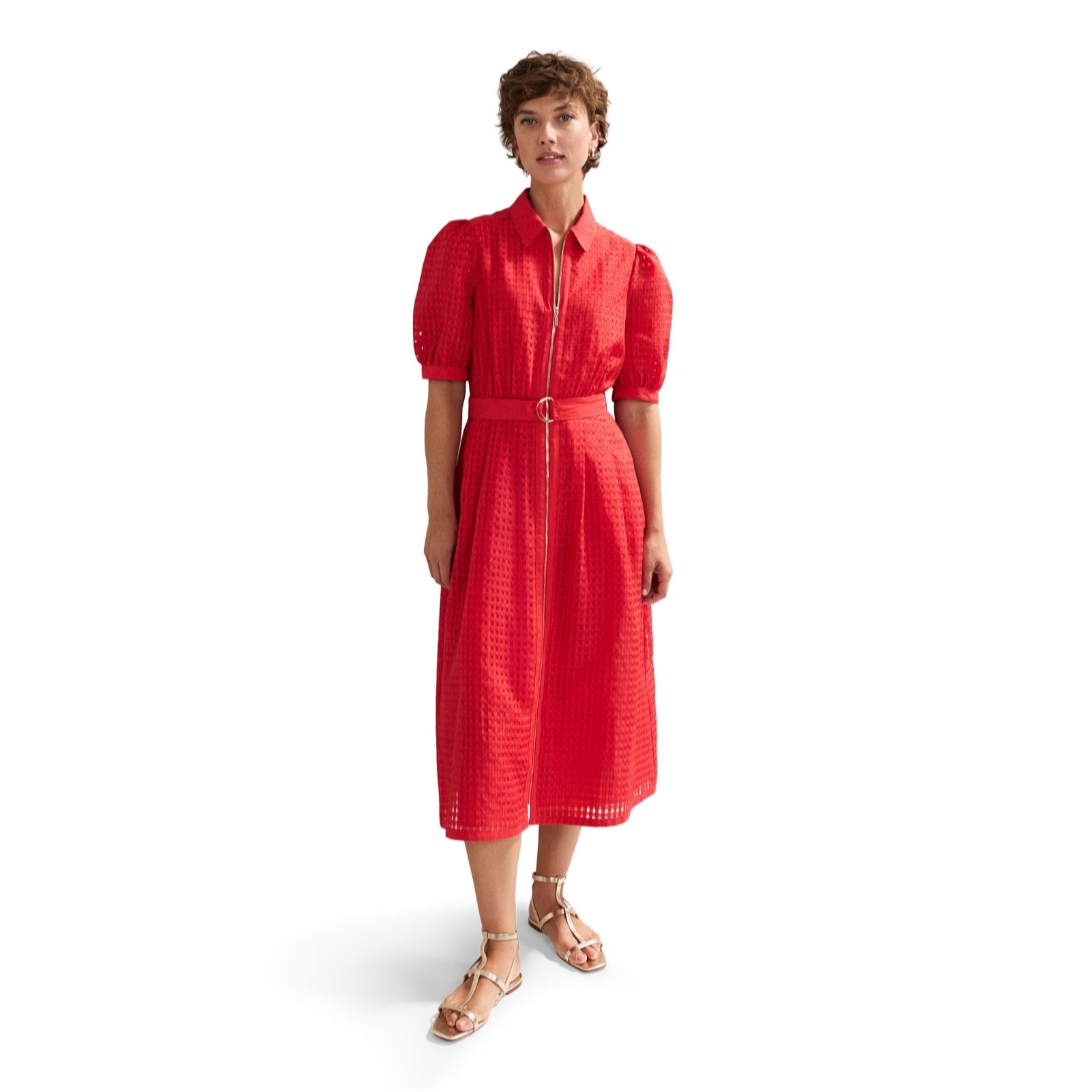 Phase Eight Carey Textured Woven Red Dress women's
