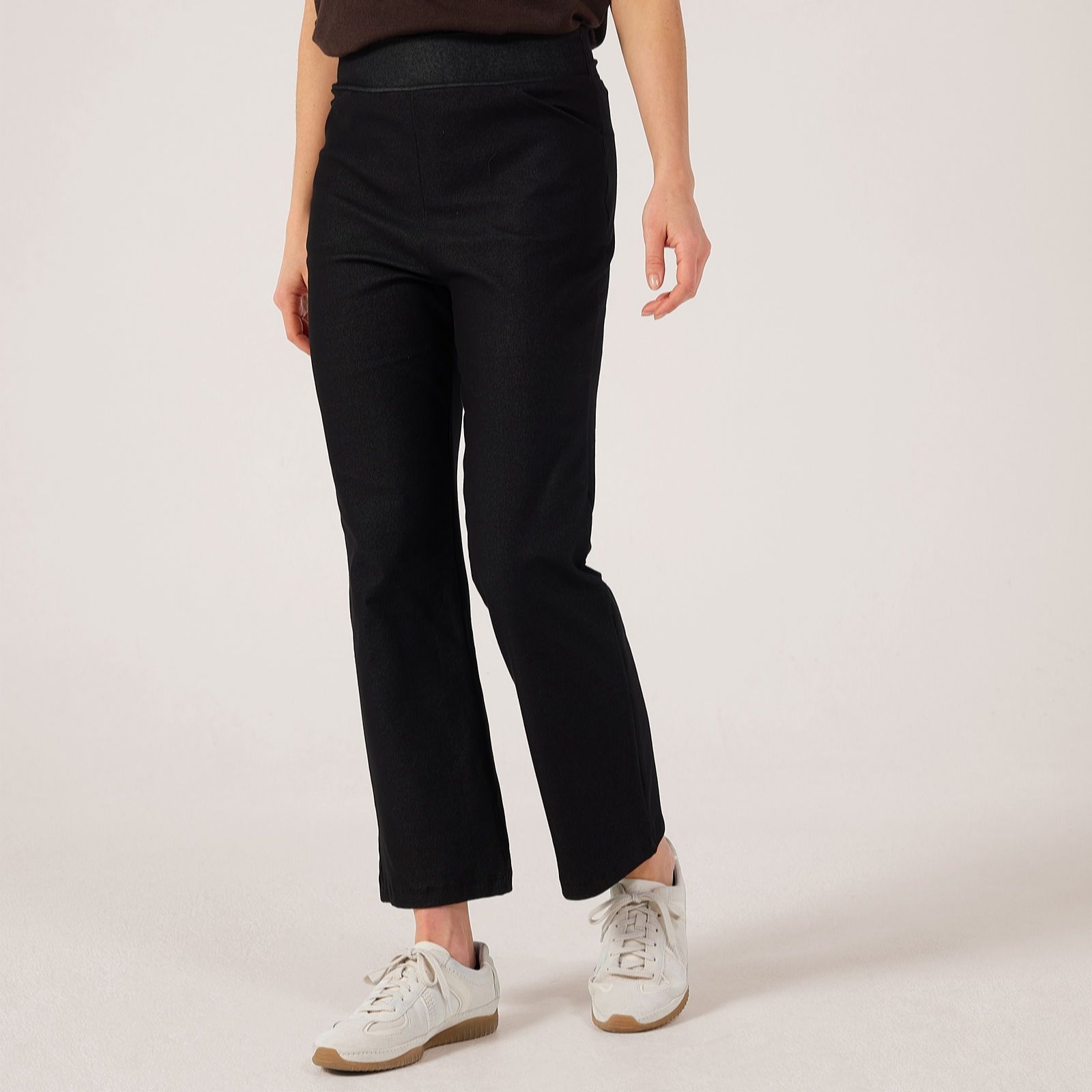 Kim & Co Black Deluxe Denim Knit Carla Mini Flare Petite Trousers