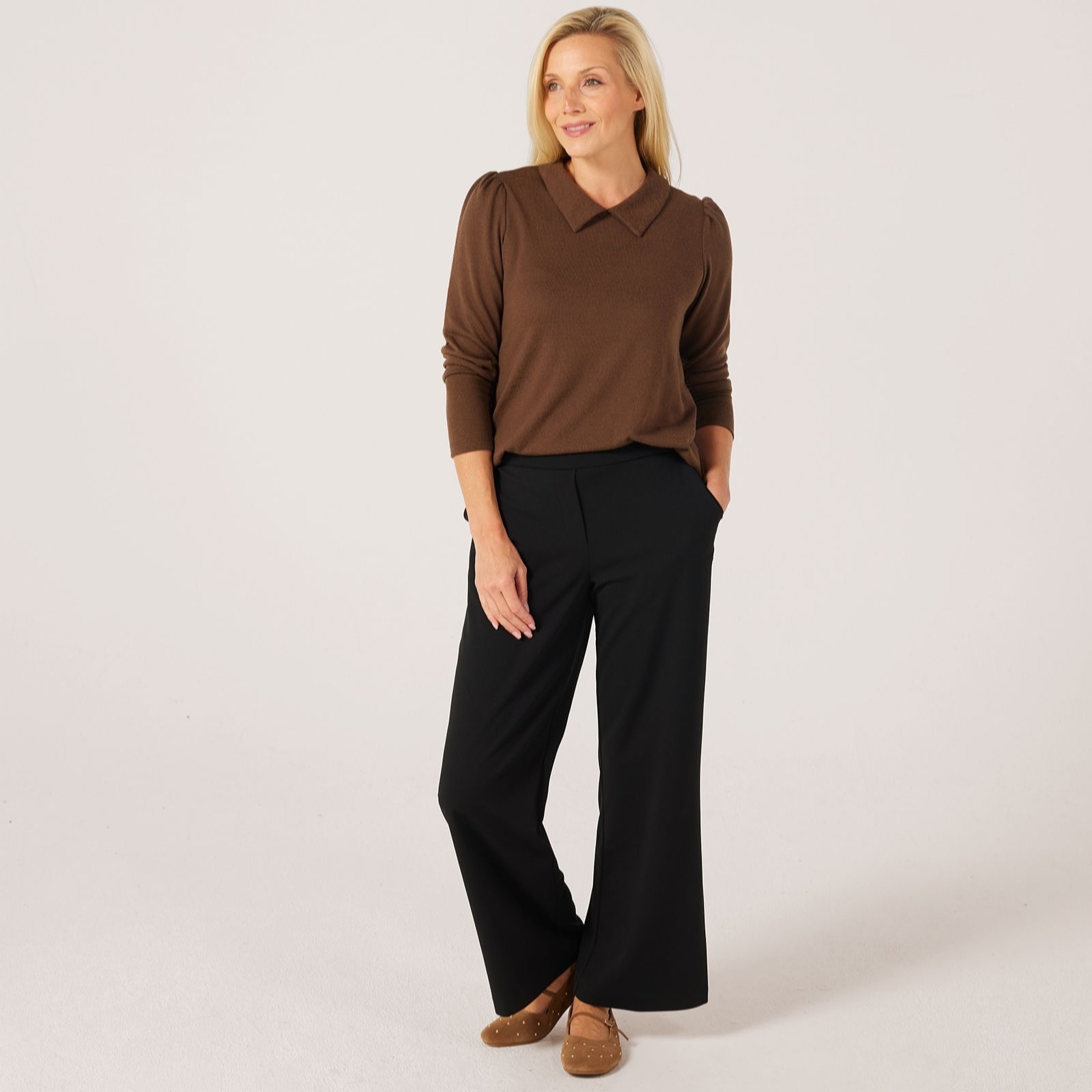 Helene Berman Black Moon Crepe Smart Trousers With Stretch Waist