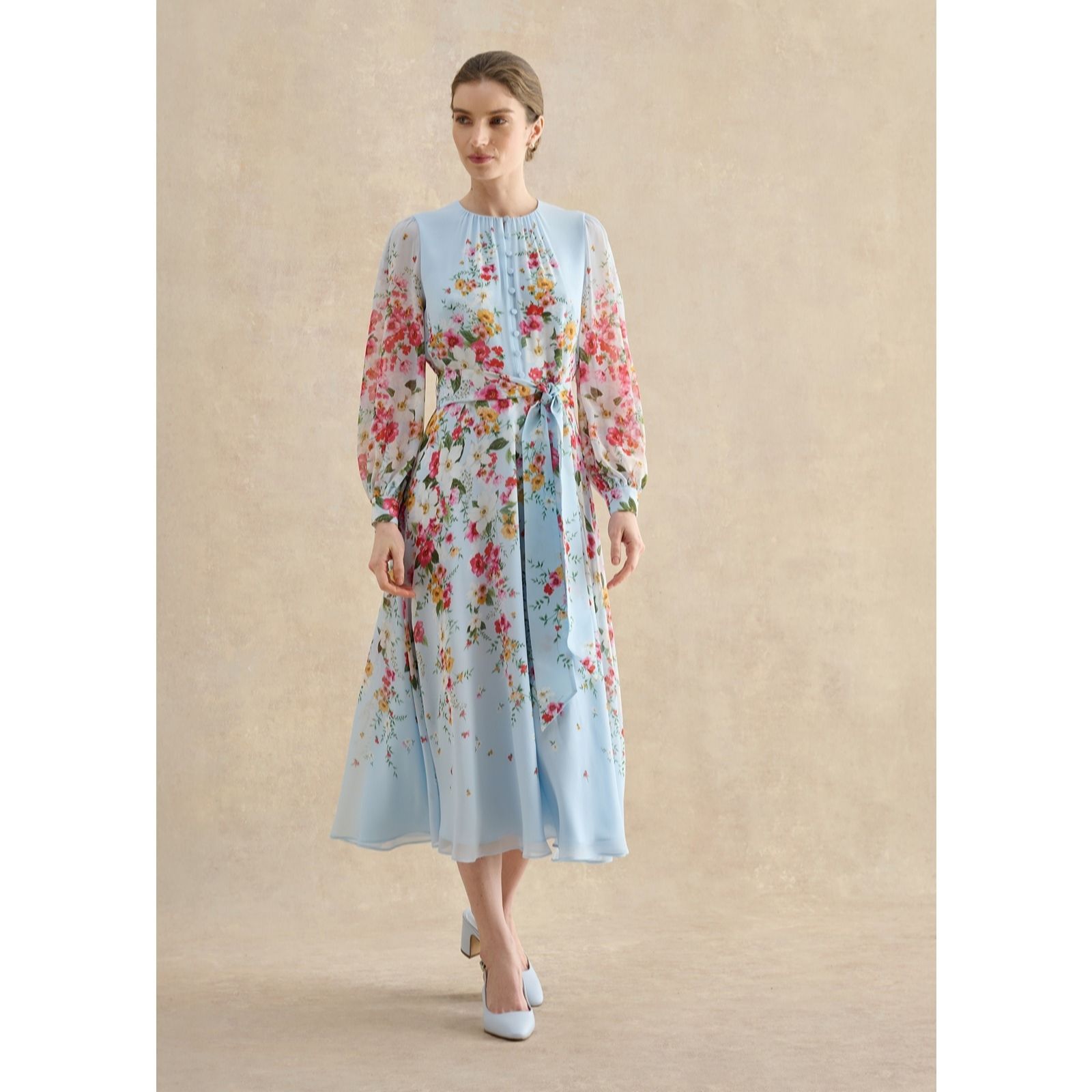 Hobbs London Pale Blue Multi Liberty Silk Dress Standard
