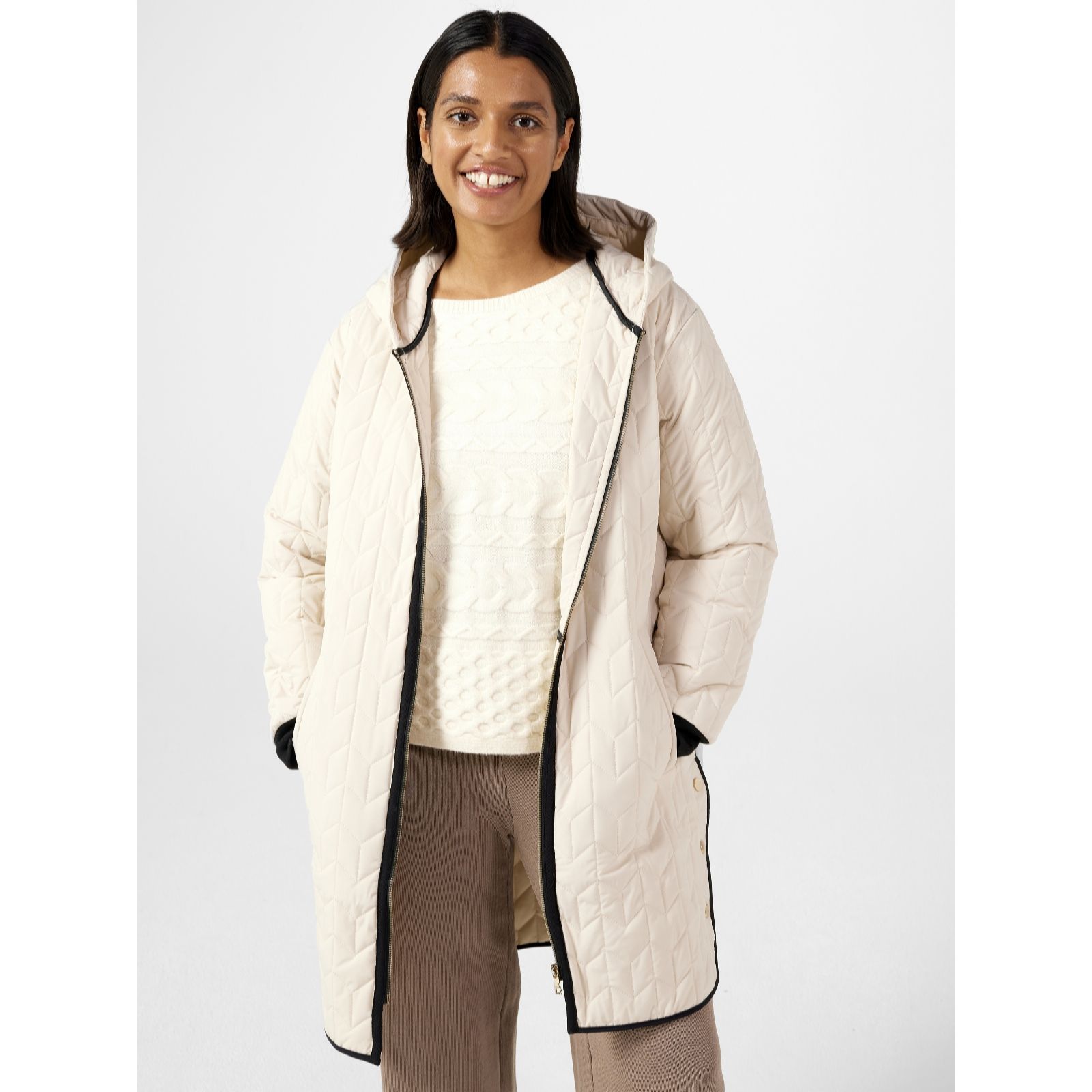 Nuage Lightweight Long Chevron Padded Jacket with Hood