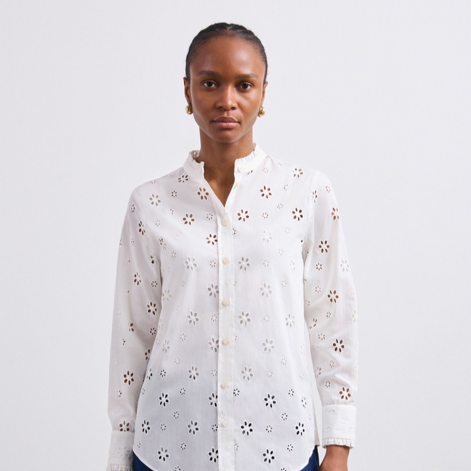 Finery Megan Cotton Broderie Button Up Shirt