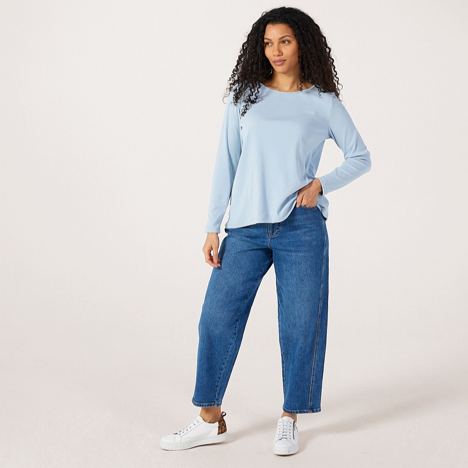 Kim & Co Camel Soft Rib Knit Long Sleeve Essential Top