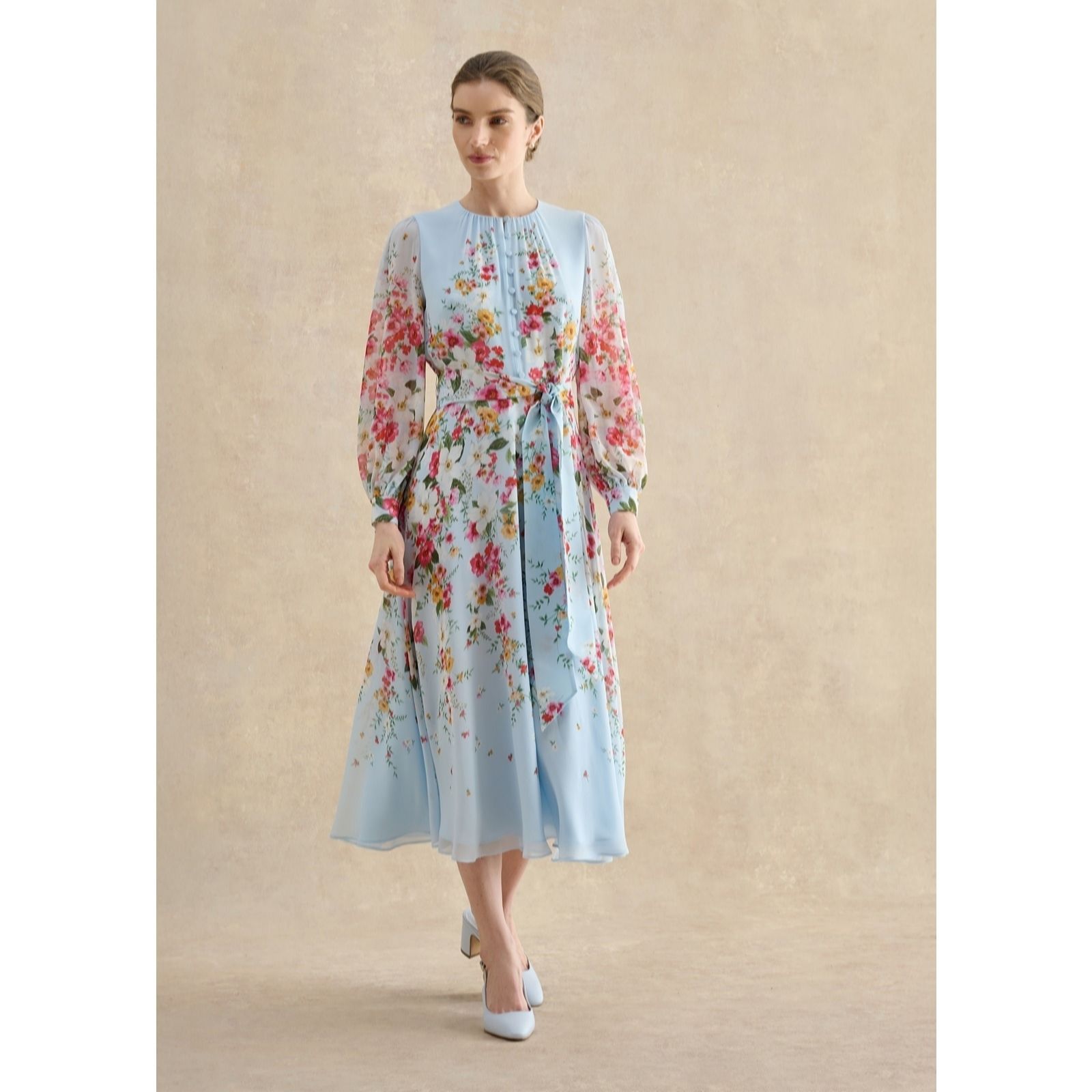 Hobbs London Pale Blue Multi Liberty Silk Dress Petite