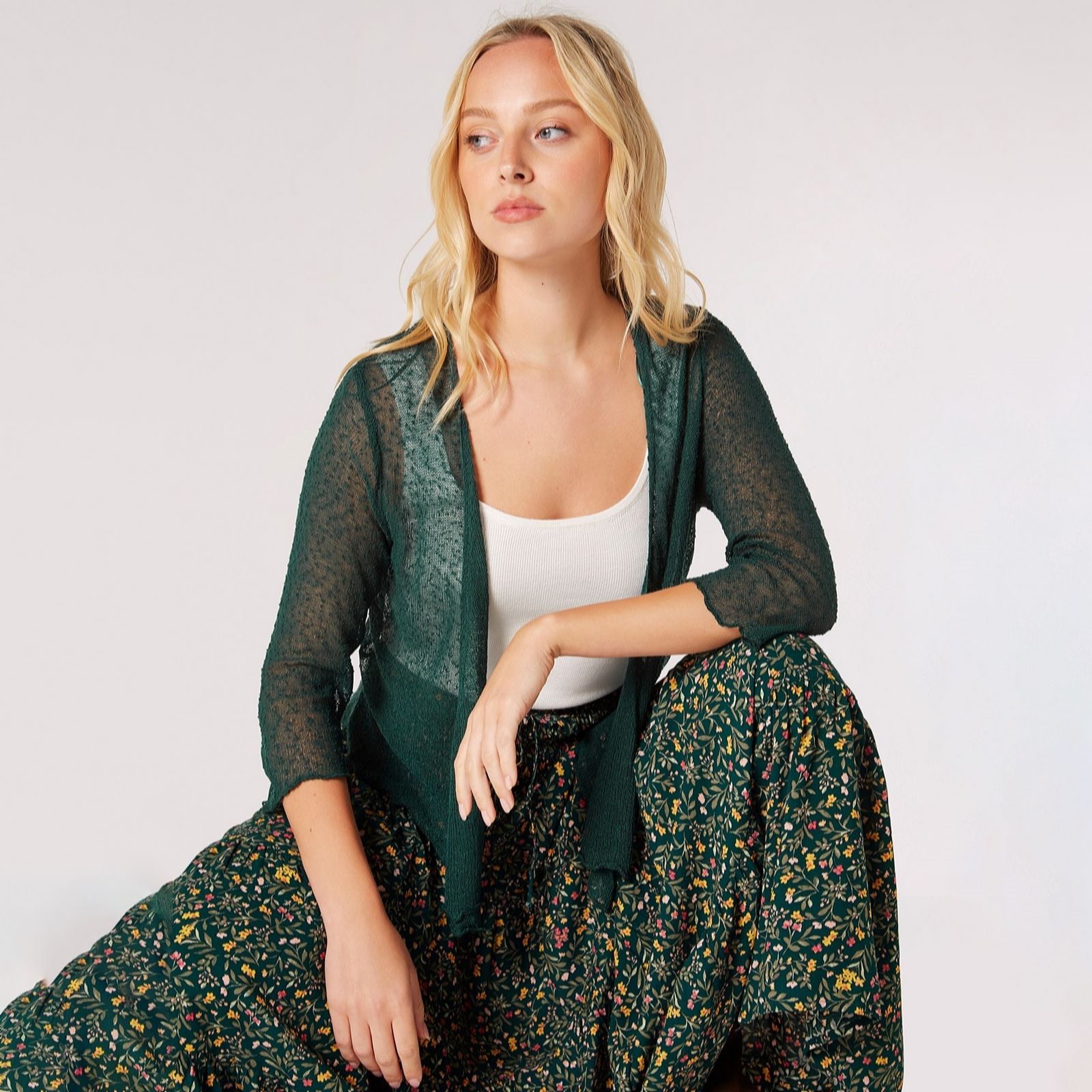 Apricot Popcorn Knit Shrug women's