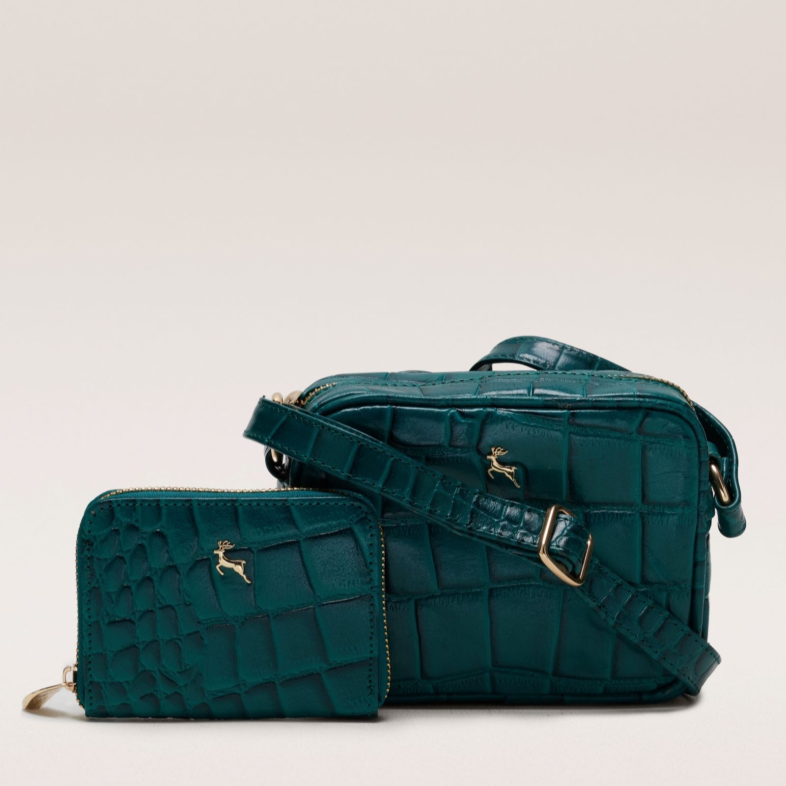 Ashwood Small Croc Leather Crossbody Bag & Purse Set