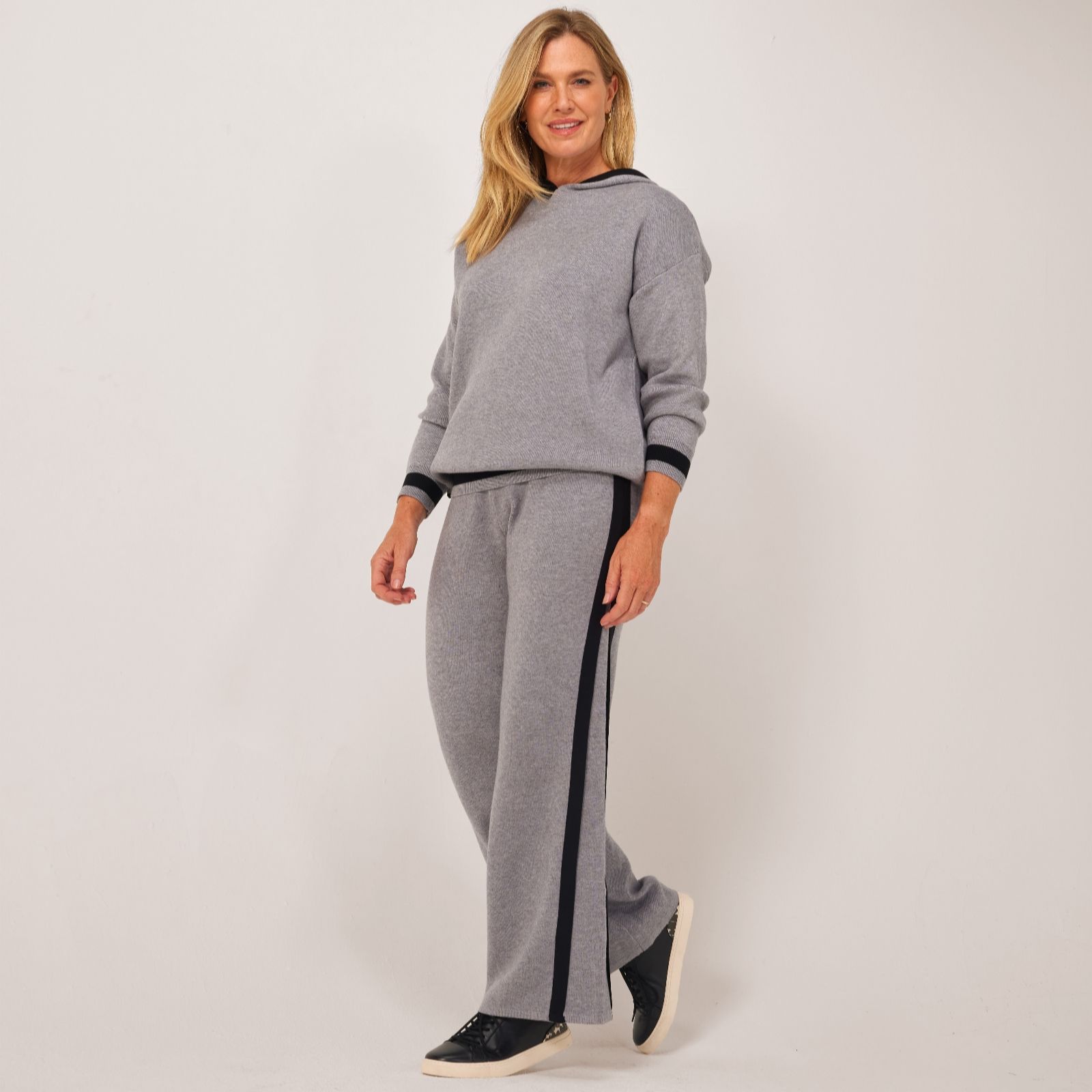 Malissa J Wide Leg Knitted Trousers with Stripes