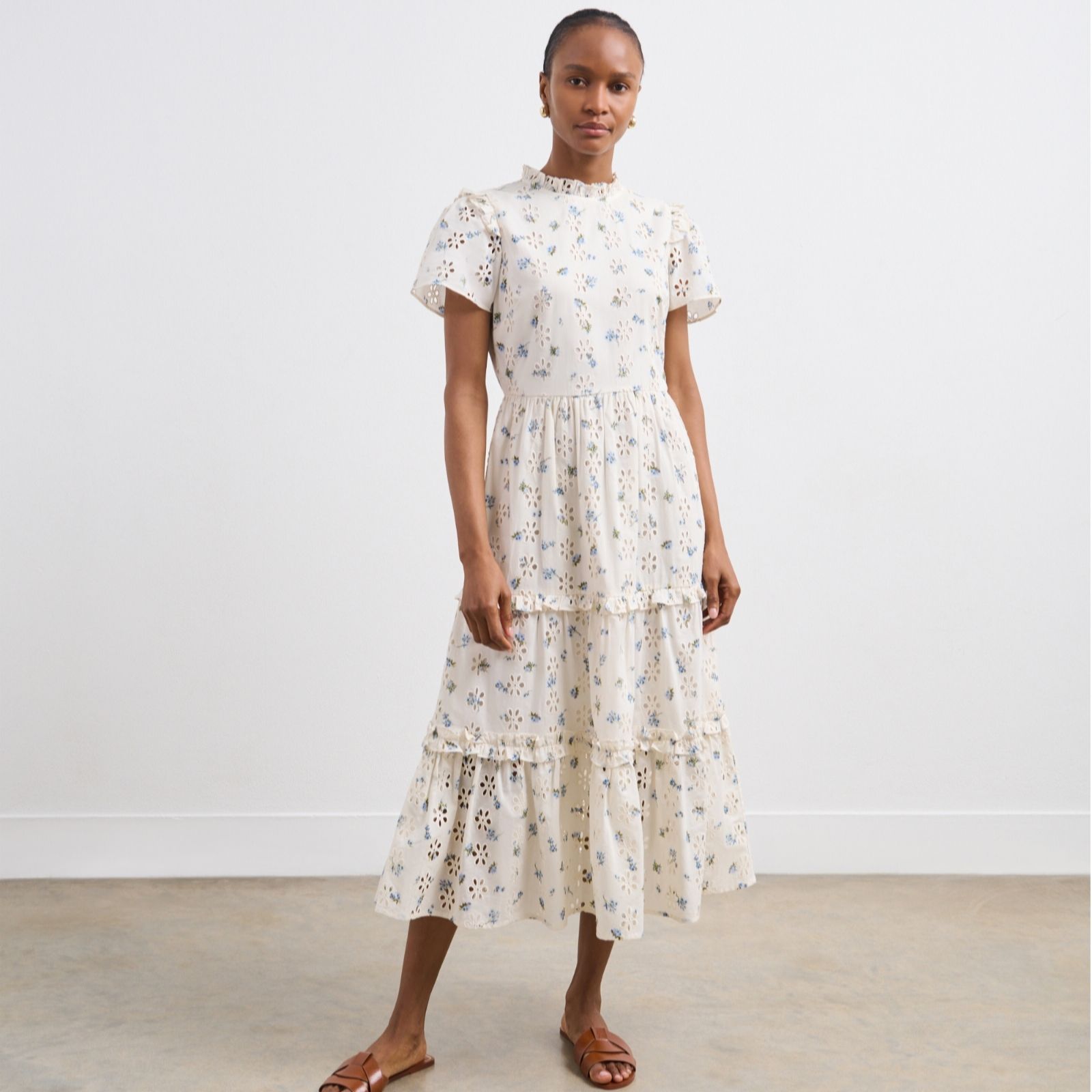 Finery Jane Printed Cotton Eyelet Broderie Midi Dress