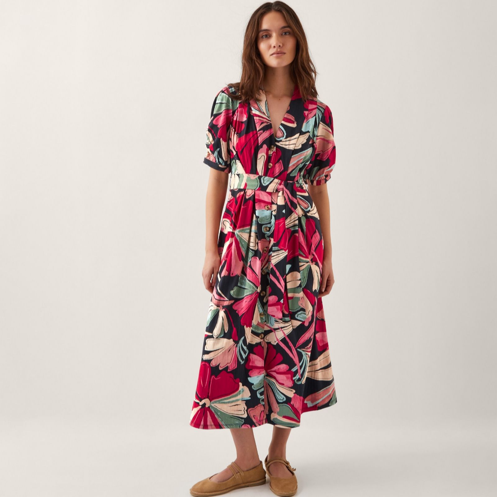 Monsoon Red Multi Jemima Print Shirt Dress