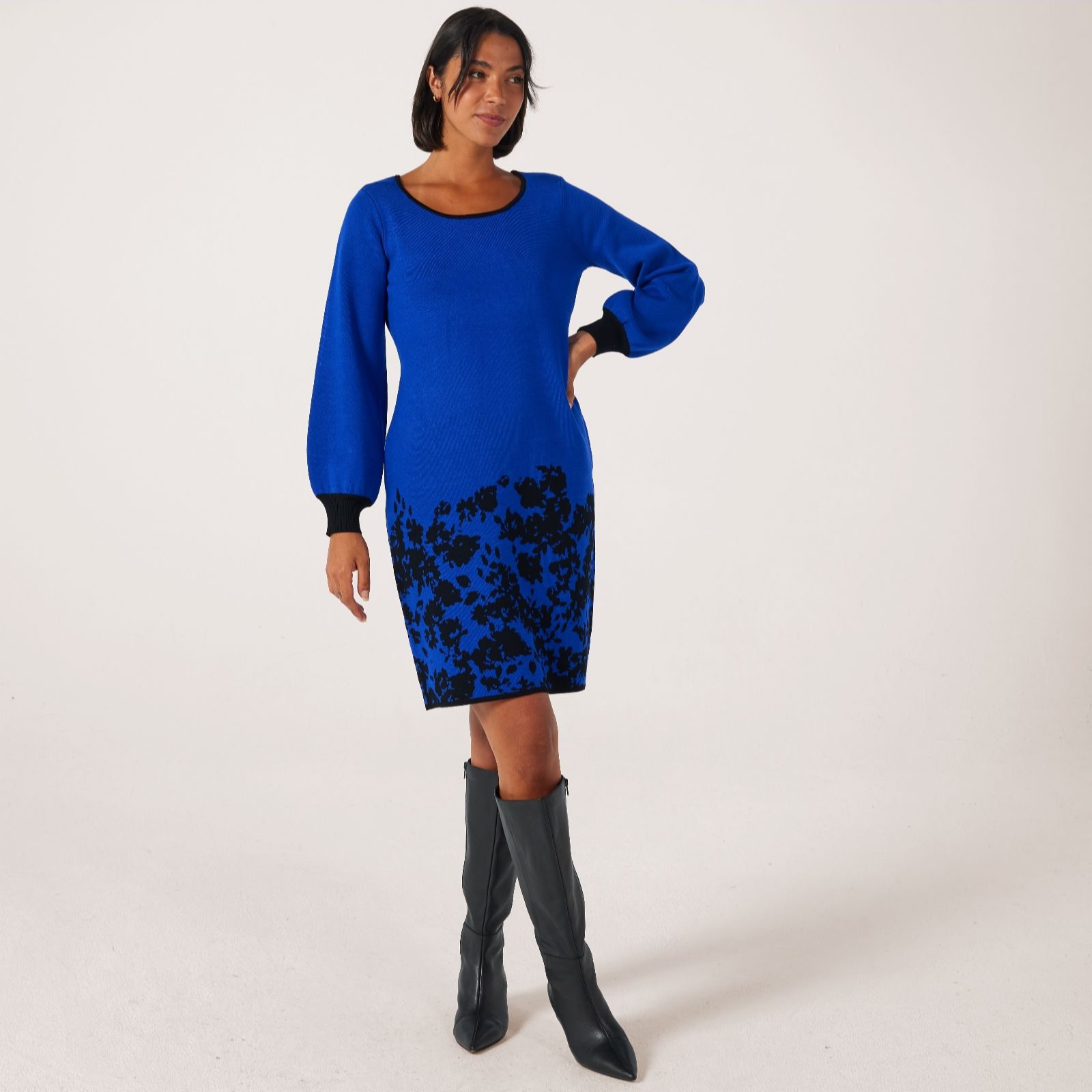 Nina Leonard Black,Tan Jacquard Knit Sheath Dress