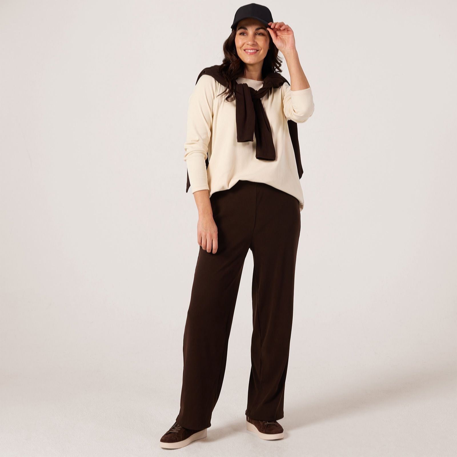 Kim & Co Camel Soft Rib Knit Seamfree Kati Standard Straight Trouser