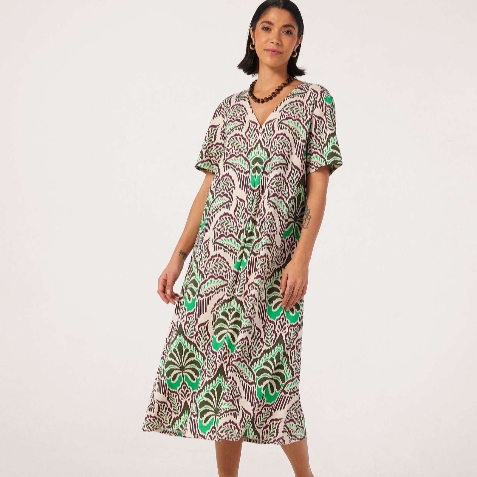 Ben De Lisi Ikat Palm Studio 70 Linen Printed Dress Petite