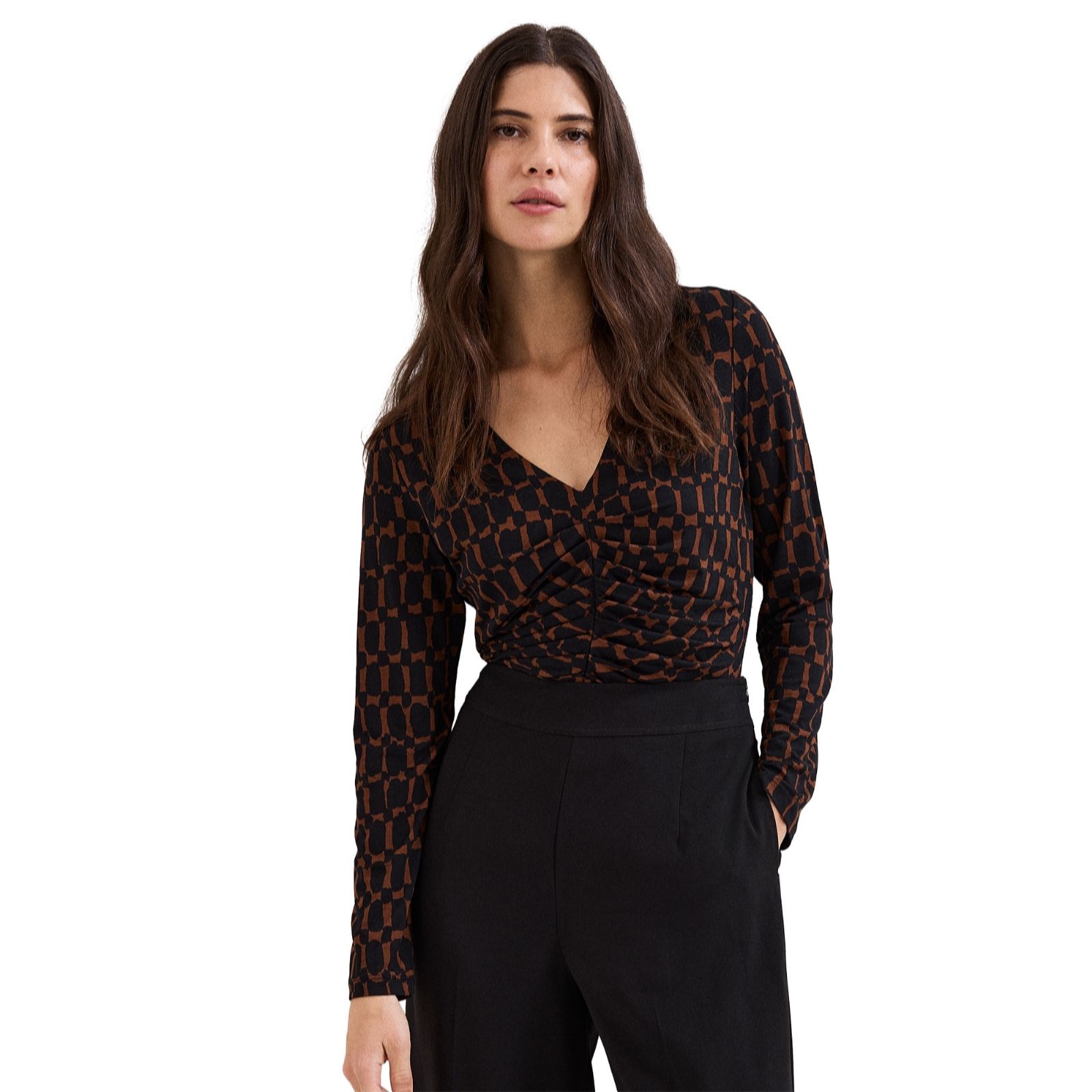 Phase Eight Women's Brooke Geo Pleat Top in Chocolate | Size: 18