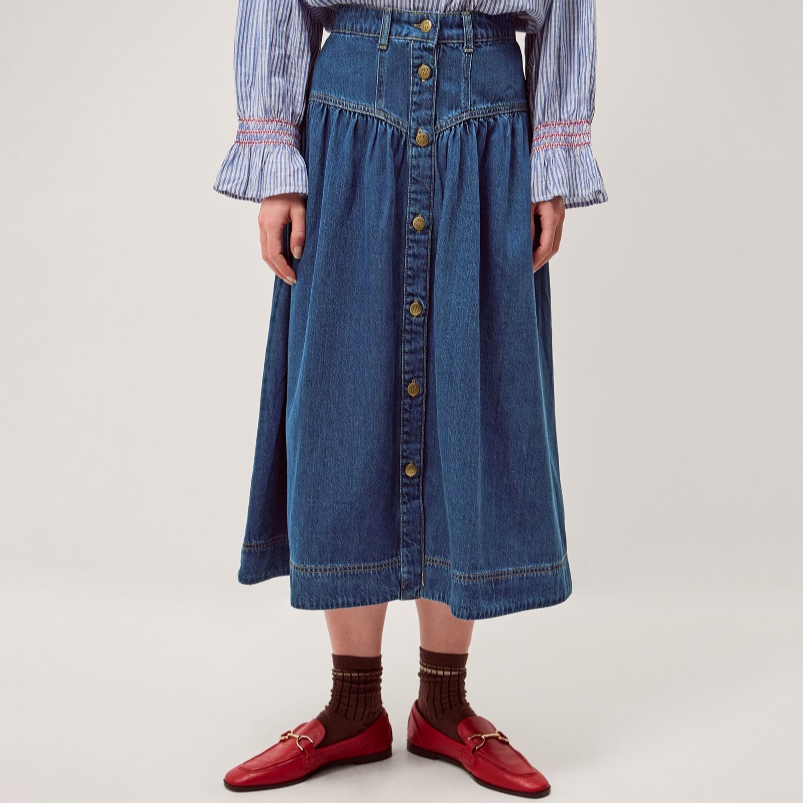 Monsoon Mid Authentic Blue Tamsin Button Skirt