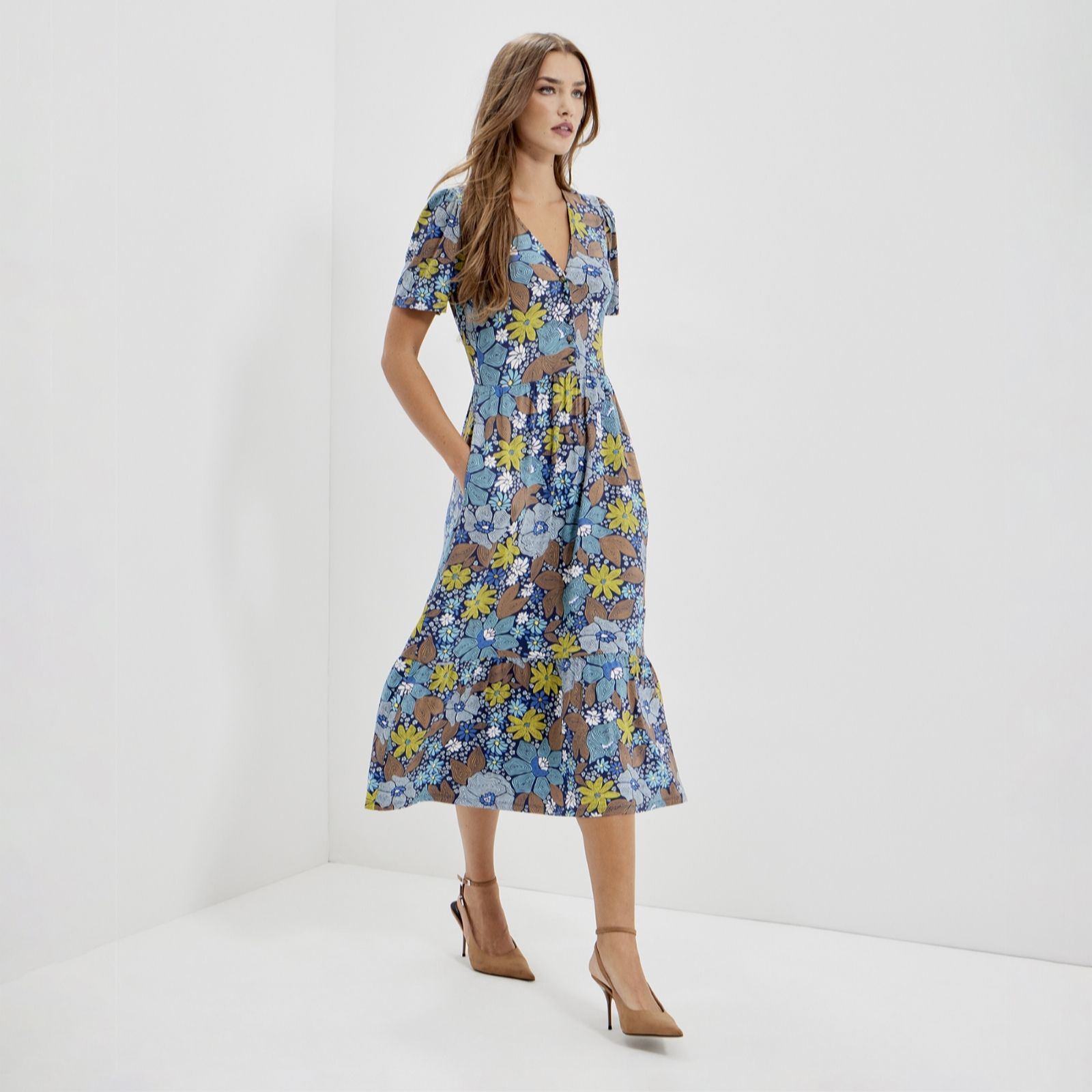Finery London Edith Dark Floral Print Jersey Dress women's