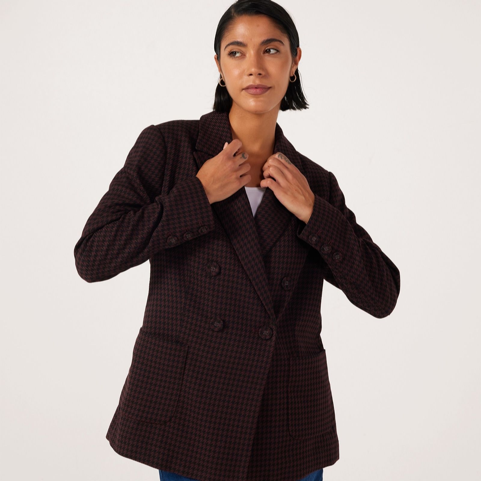 Ben De Lisi Chocolate And Black Houndstooth Double Breasted Blazer