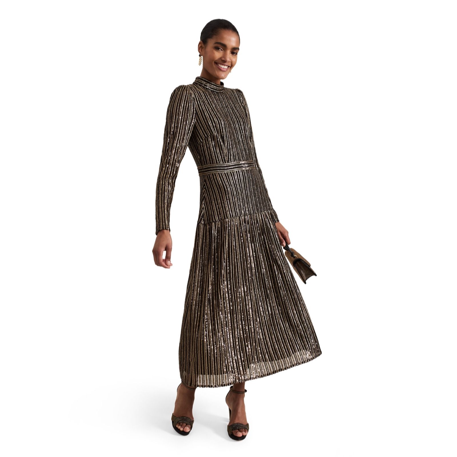 Phase Eight Women's Gloria Sequin Stripe Midi Dress in Black | Size: 8
