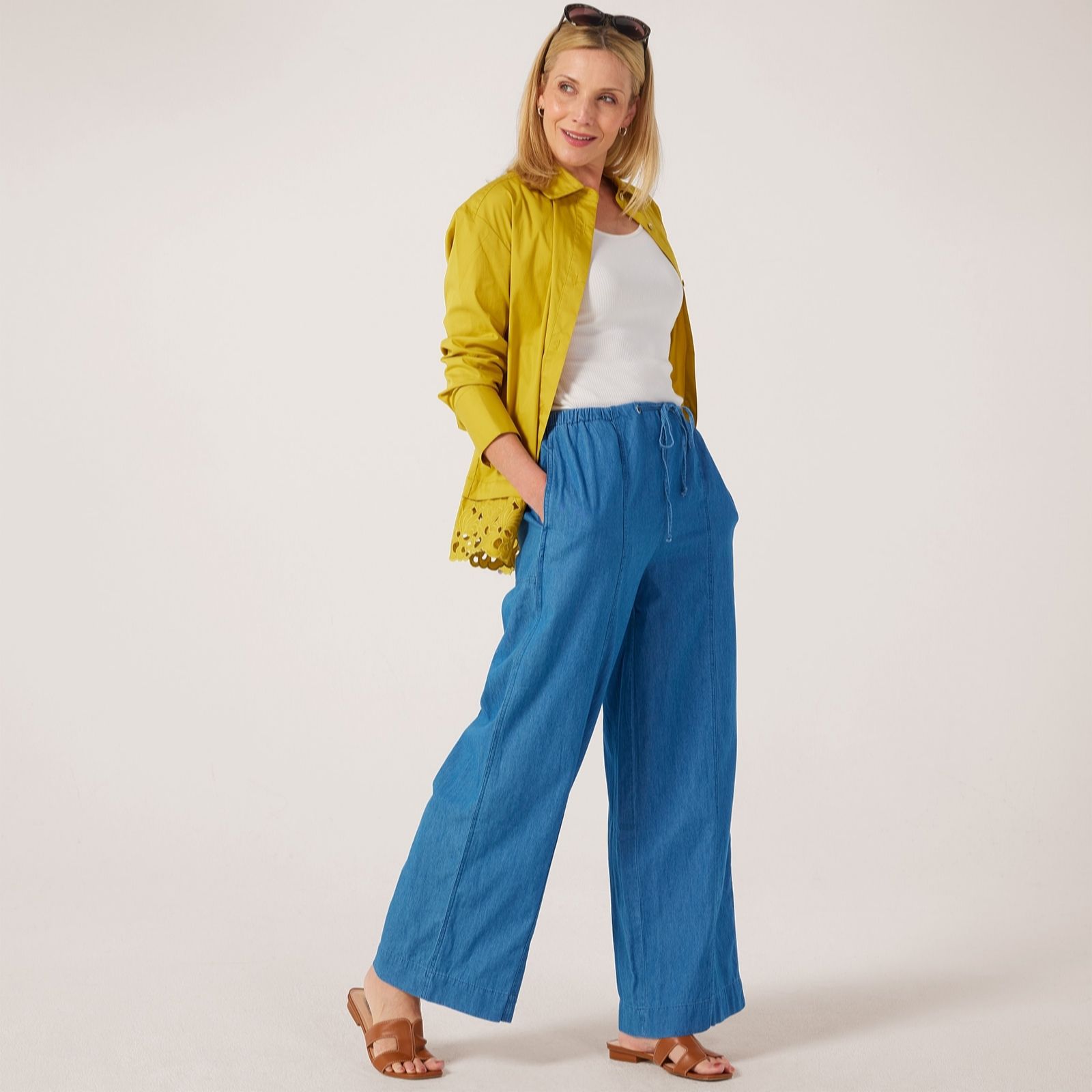 Marlawynne Dark Wash Denim Wide Drawstring Trousers
