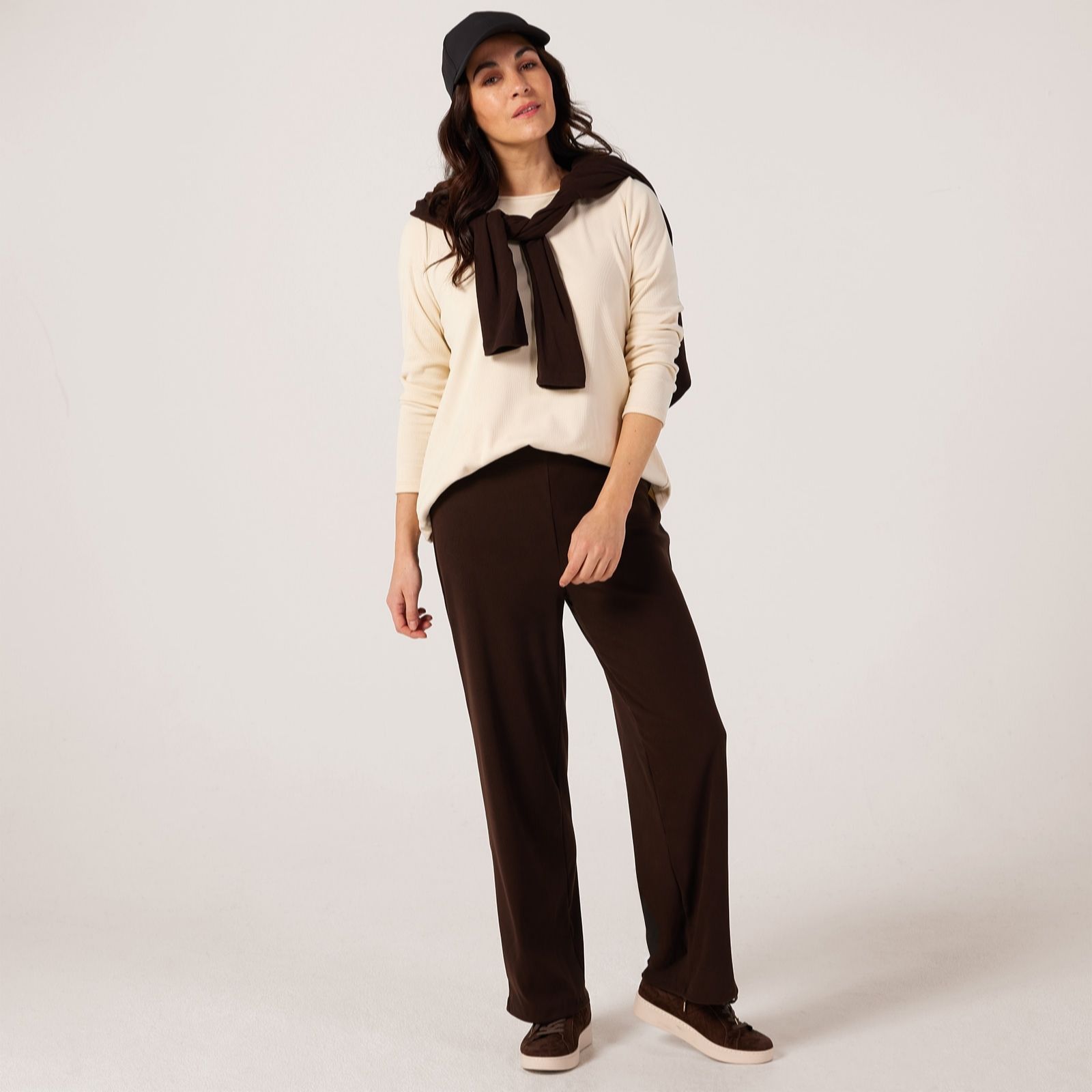 Kim & Co Camel Soft Ribknit Seamfree Kati Petite Straight Trouser