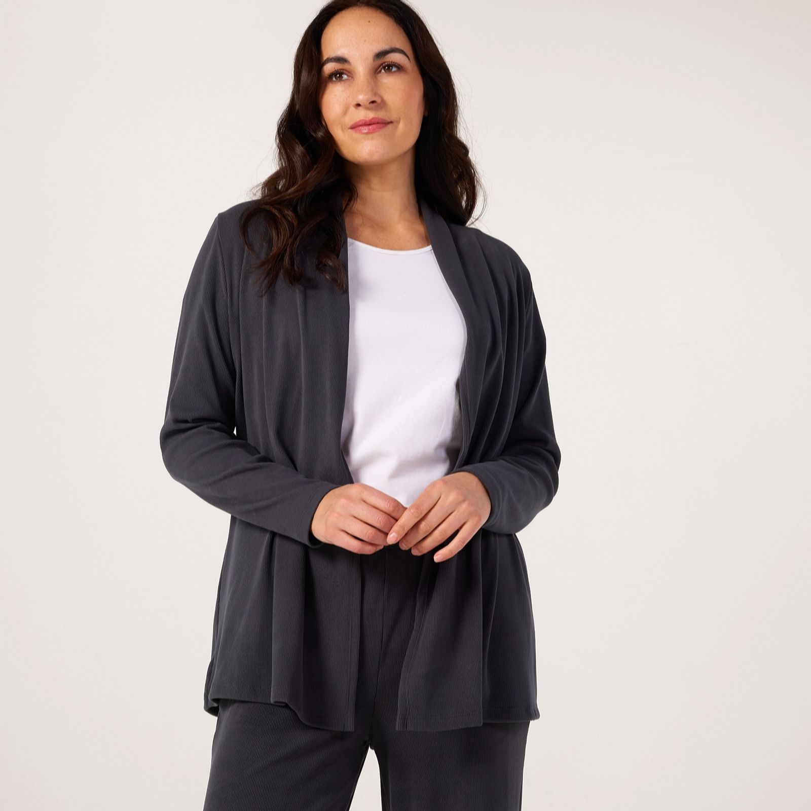 Kim & Co Camel Soft Rib Knit Edge To Edge Long Sleeve Cardigan