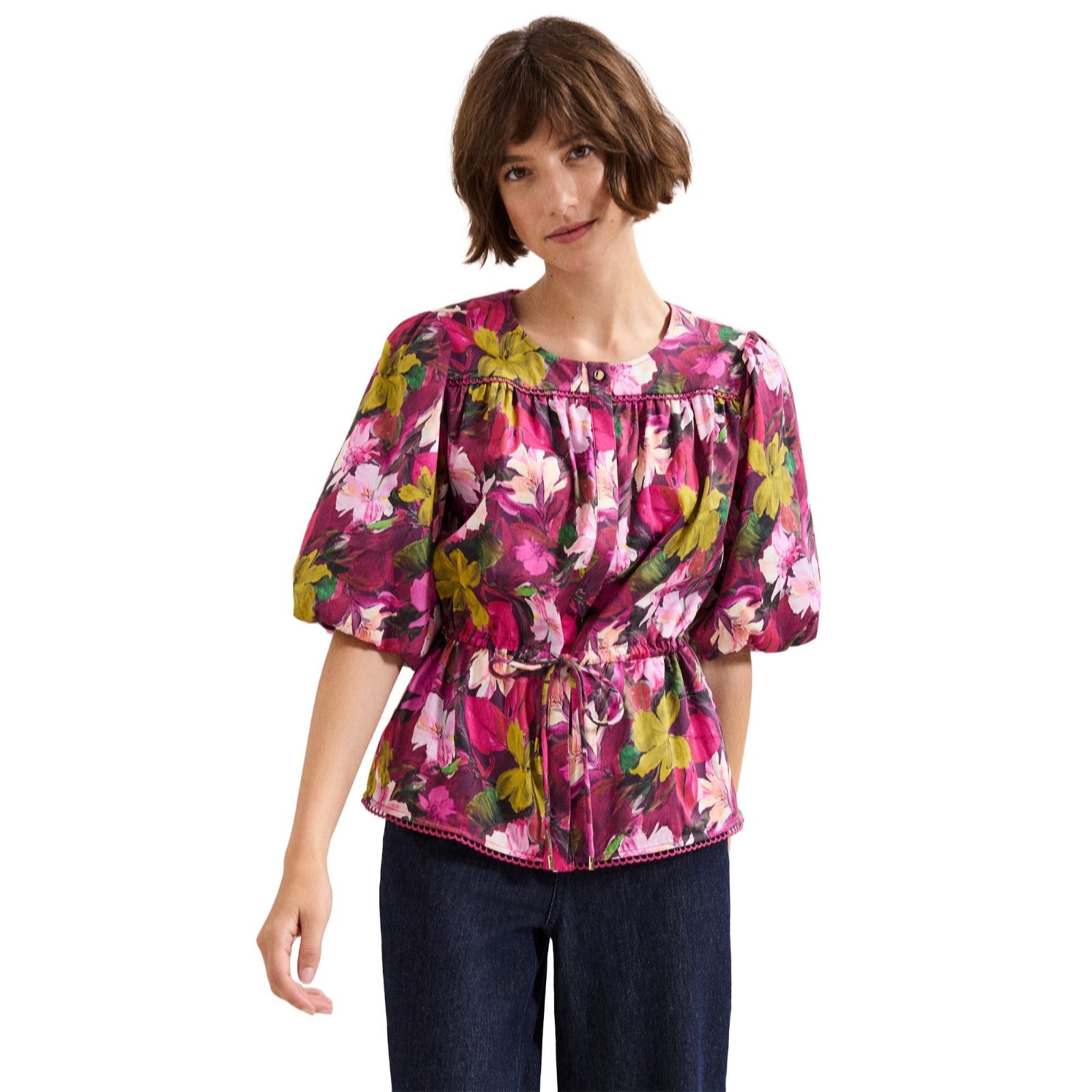 Phase Eight Women's Pia Short Sleeve Floral Blouse in Fuchsia | Size: 16