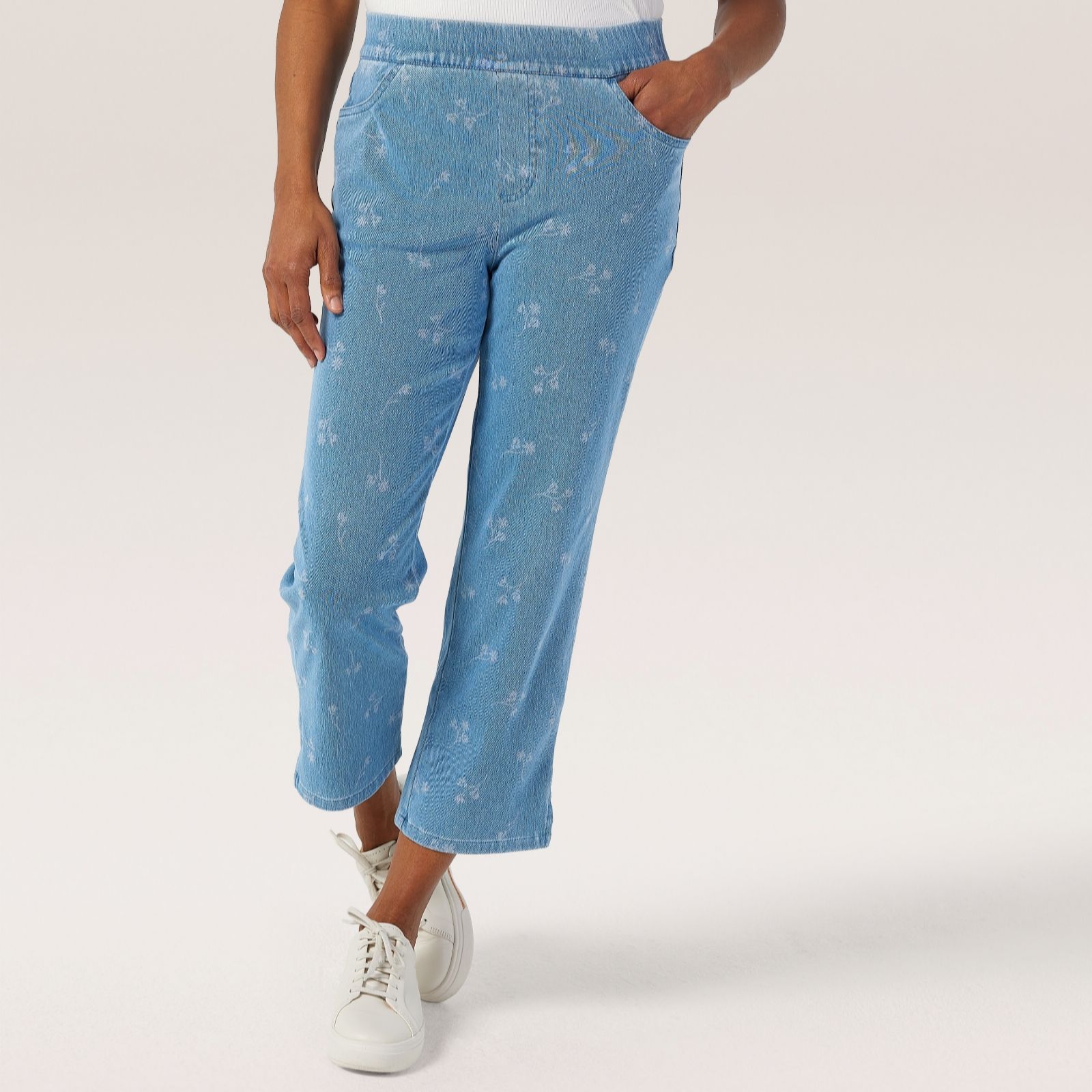 Denim & Co. Comfy Knit Cropped Printed Straight Leg Trousers Petite