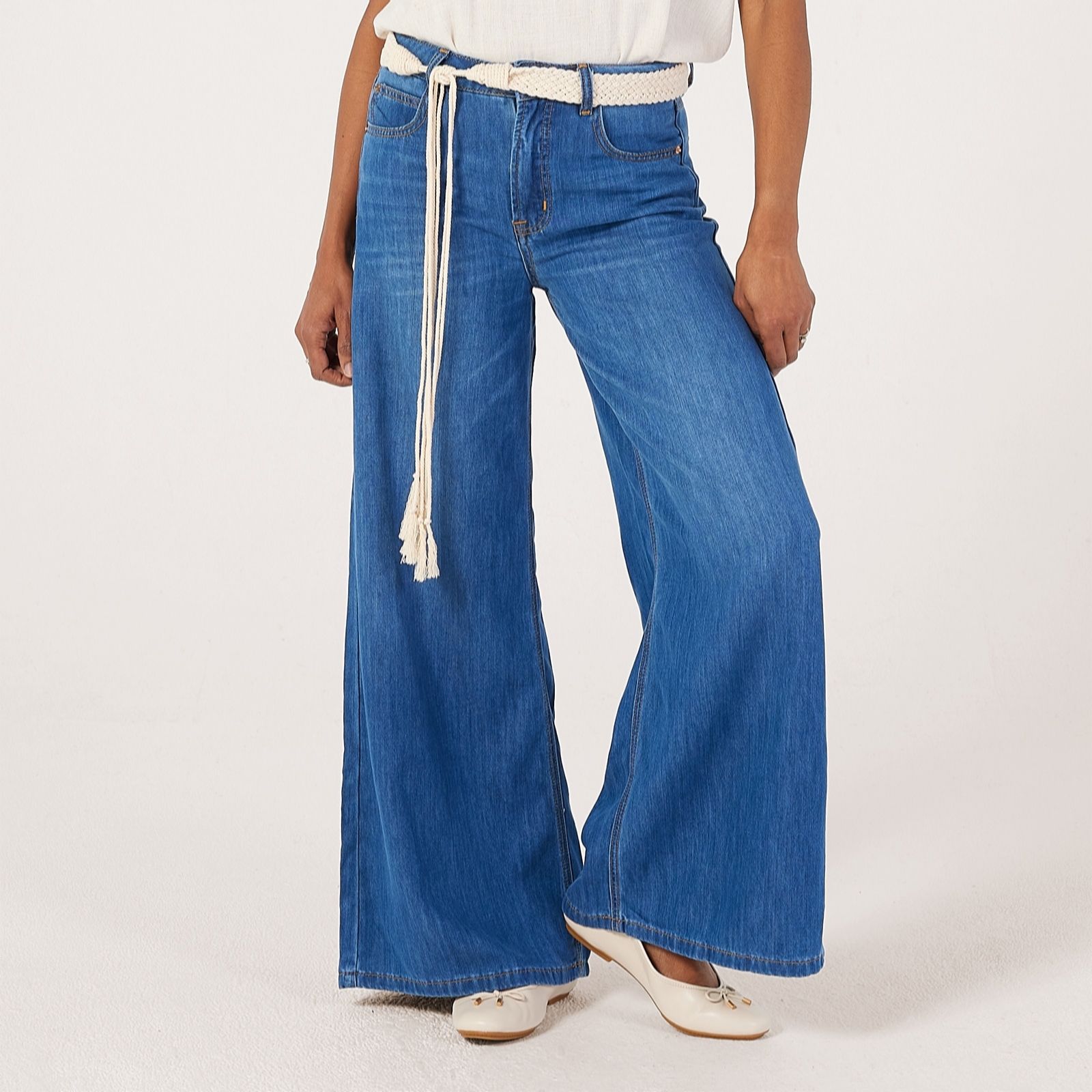 Apricot Medium Wash Zana Wide-Leg Jeans