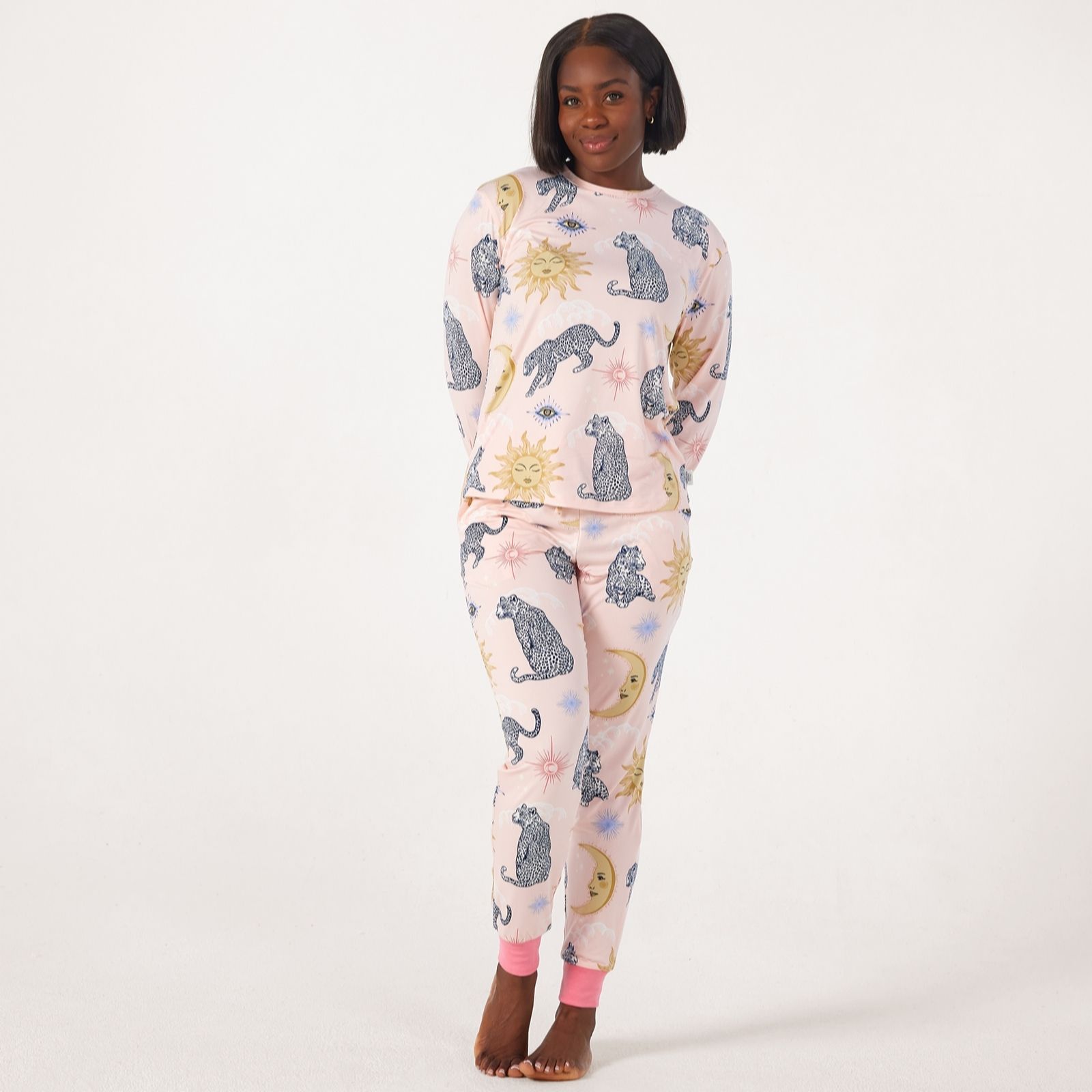 Chelsea Peers Celestial Leopard Jersey Crew Neck Pyjamas
