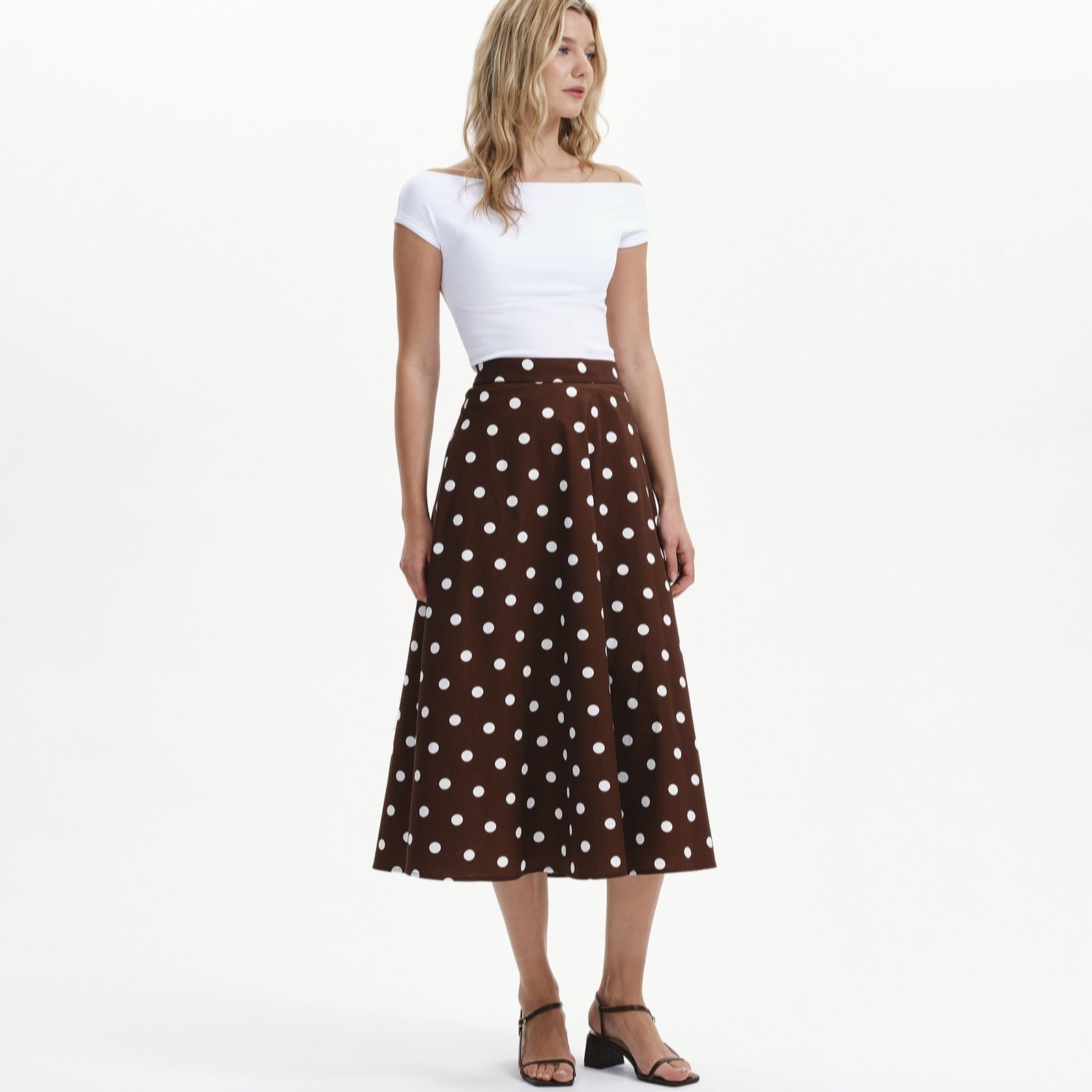 Finery London Meeka Cotton Poplin Spot Midi Skirt women's