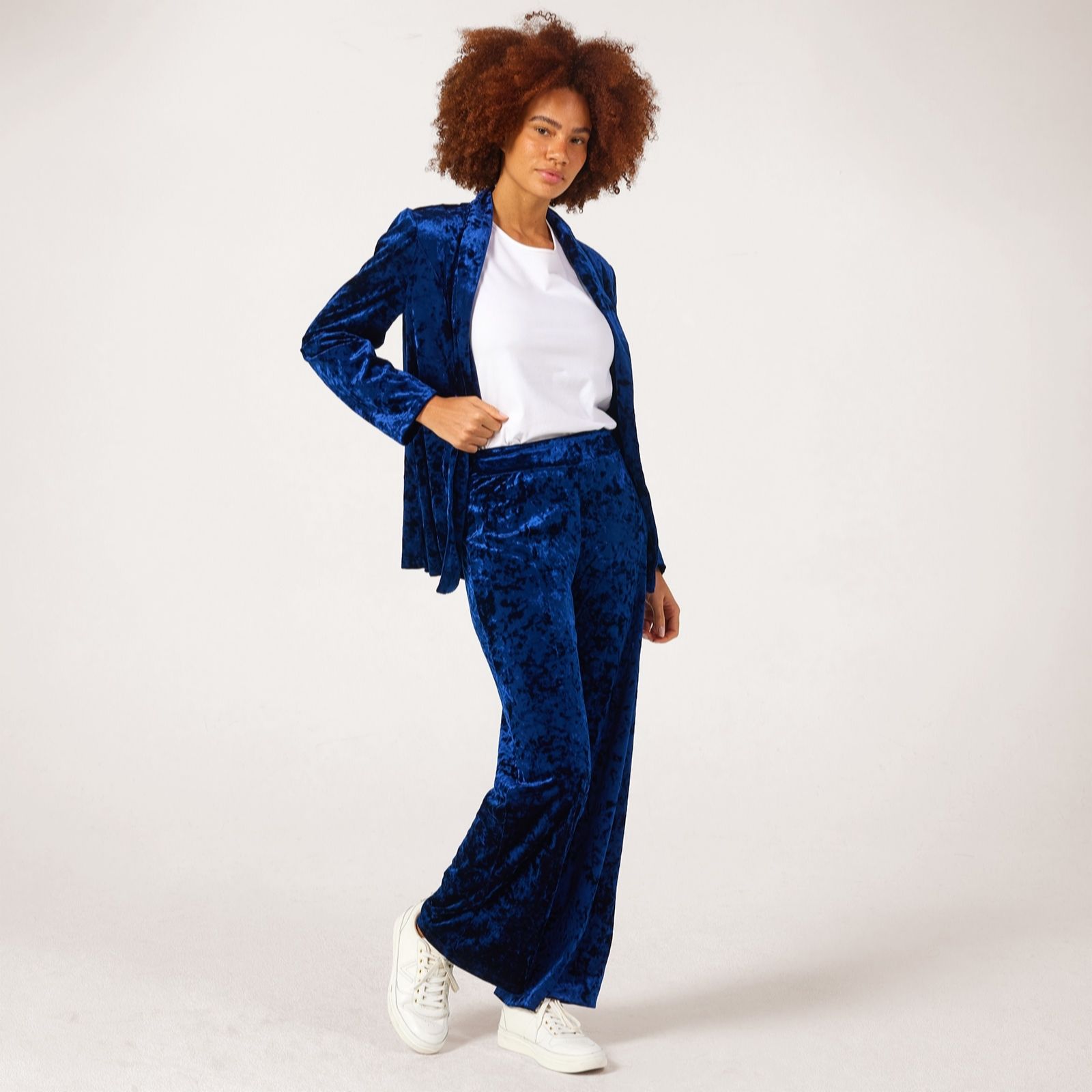 Kim & Co Black Crushed Velvet Seamfree Kati Straight Standard Trousers