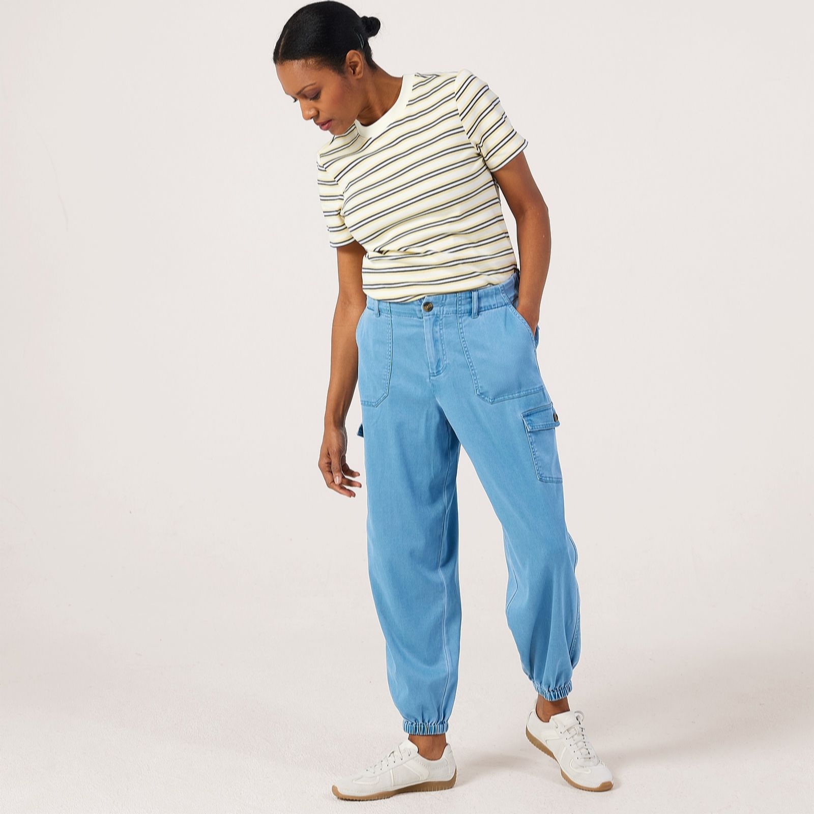 Ben De Lisi Light Wash Denim Cargo Trousers Standard