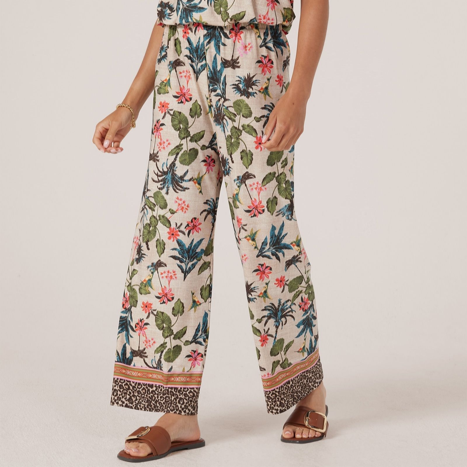 Kim & Co Printed Brazil Jersey Straight Leg Cropped Length Trousers
