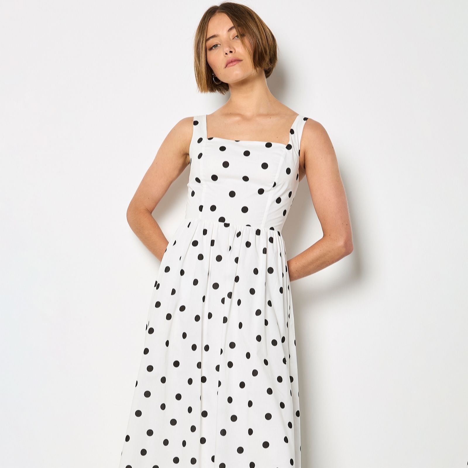 Apricot Women's Black Polka Dot A-Line Midi Dress