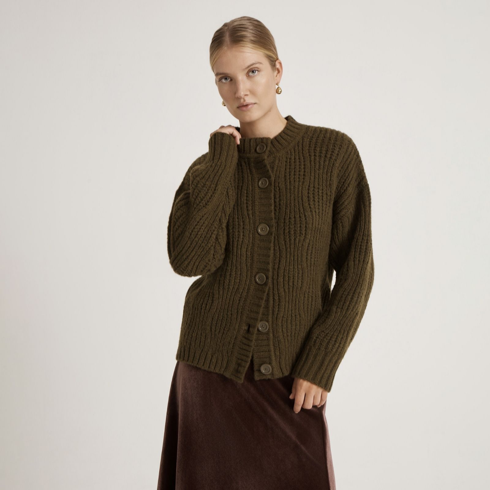 Finery Women's Khaki London Alisa Super Soft Marl Knitted Cardigan - Image 3