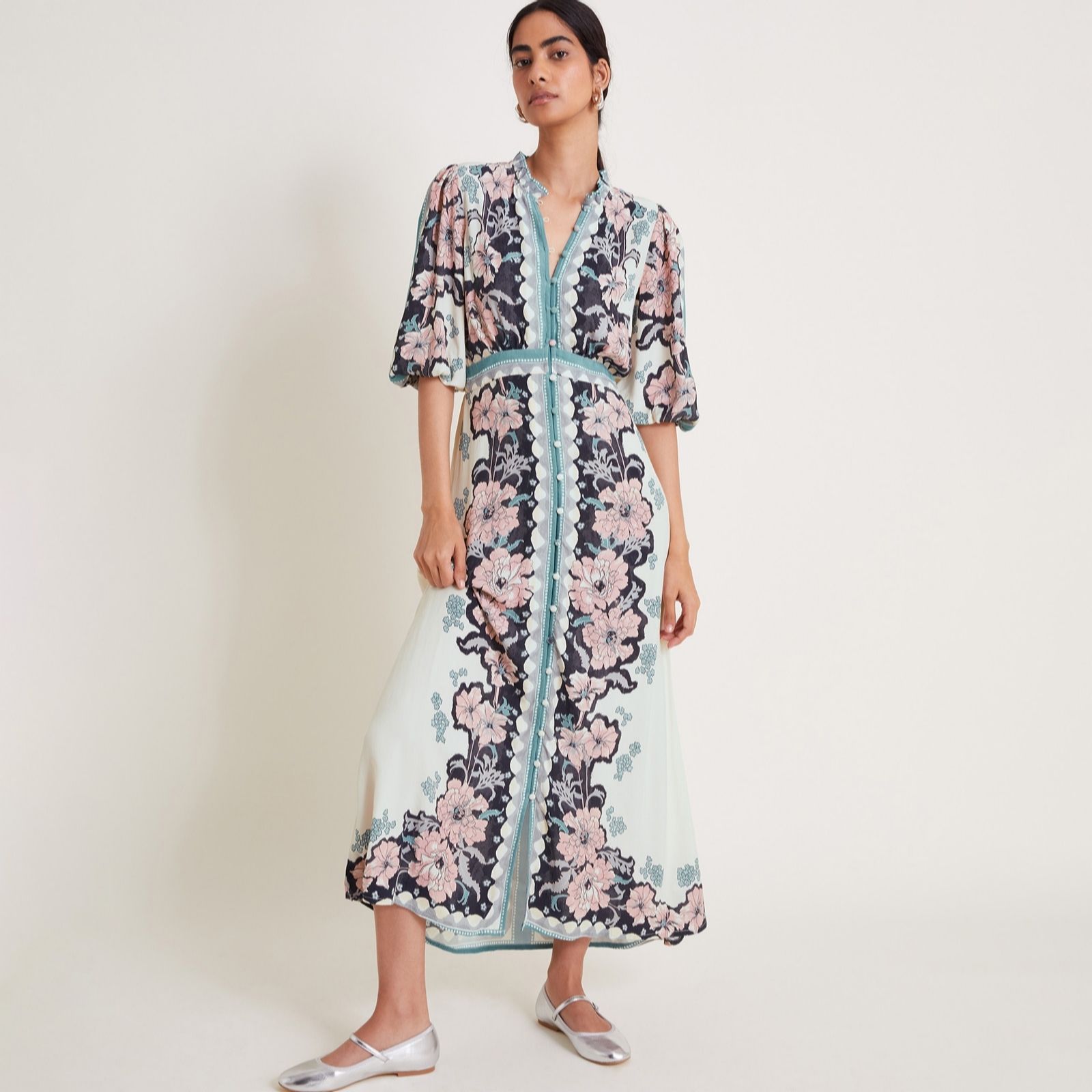 Monsoon Katrina Placement Bloom Print Dress