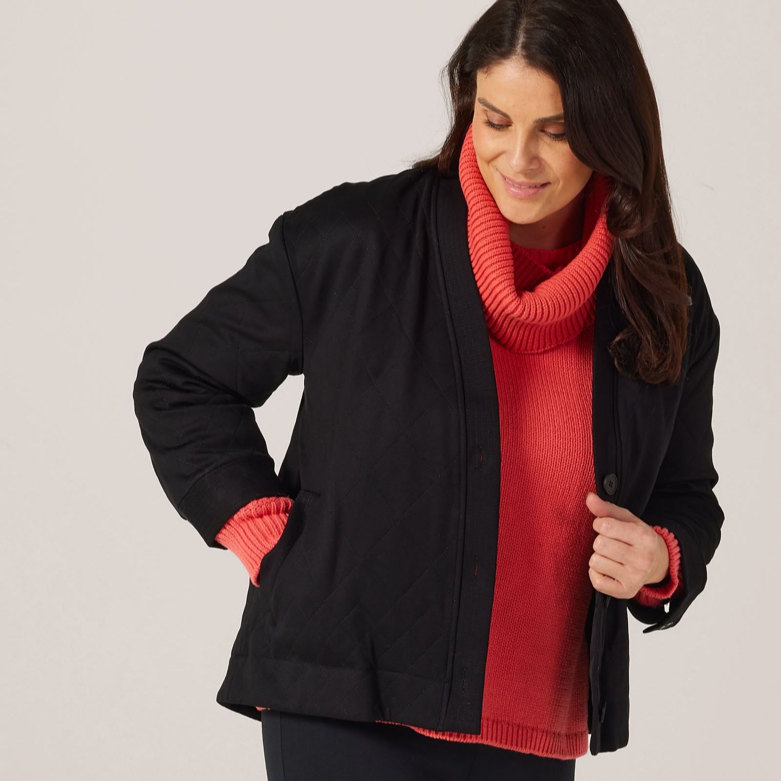 Marlawynne Black Collection Quilted Stretch Spring Jacket With Buttons