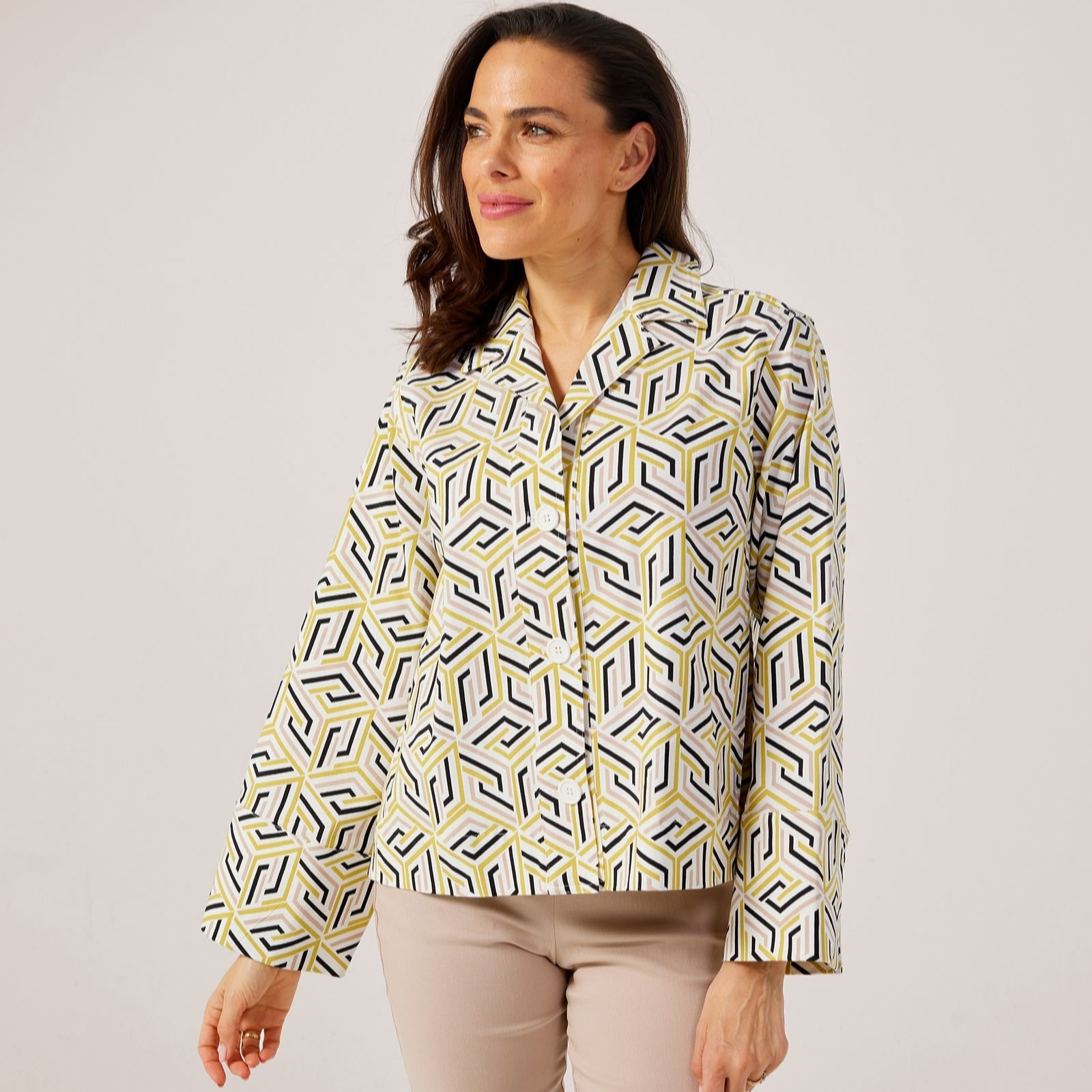 Marlawynne Black Kiwi Geo Print Flatter Fit Swing Back Jacket