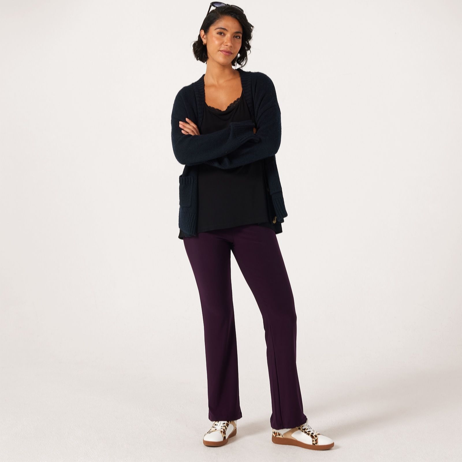 Kim & Co Aubergine Deluxe Brazil Jersey Carla Flare Standard Trousers With Po...