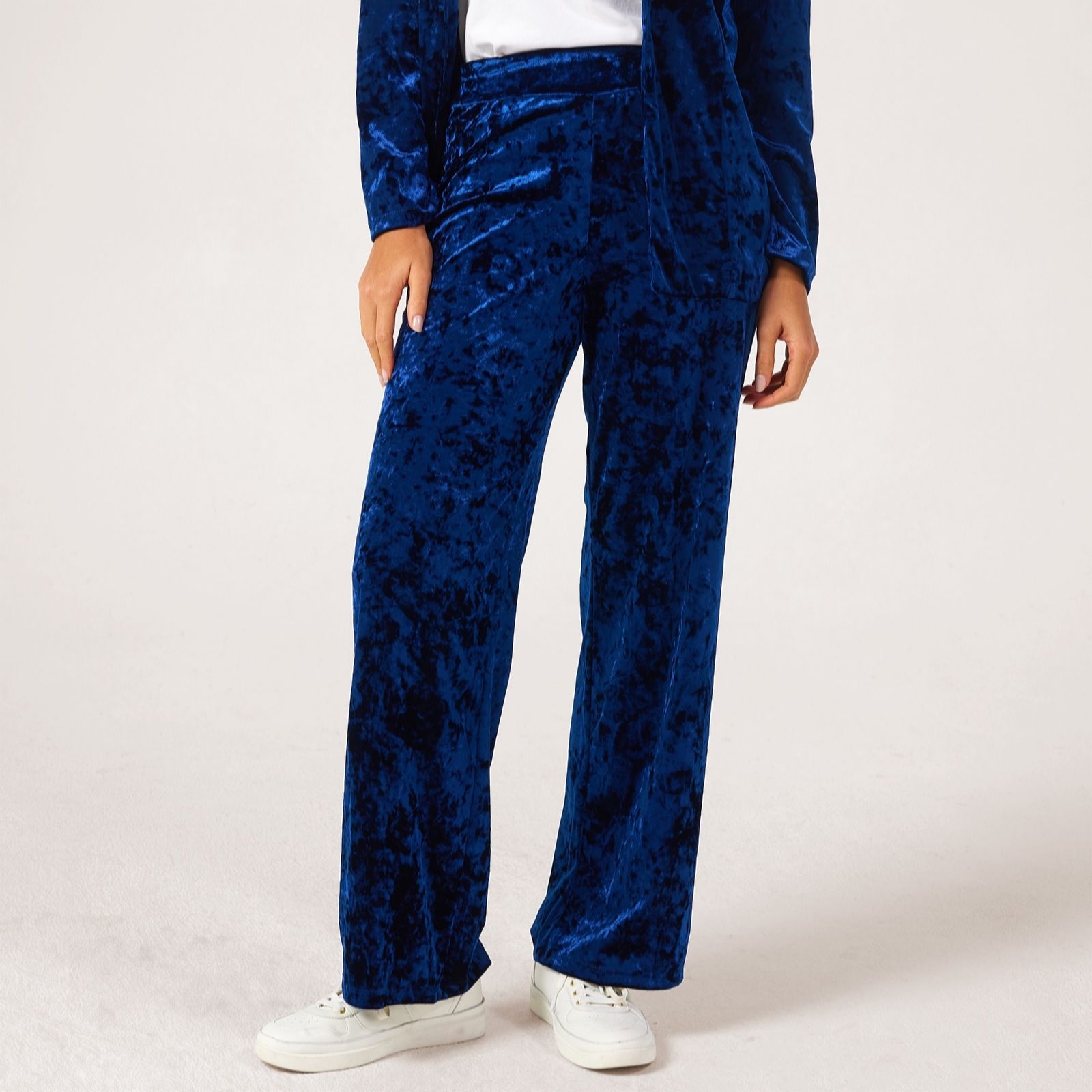 Kim & Co Black Crushed Velvet Seamfree Kati Straight Petite Trousers