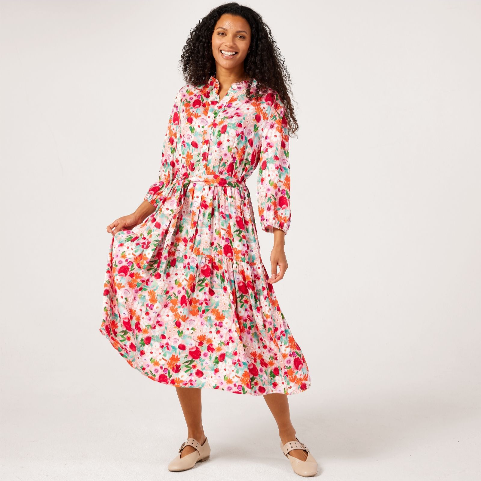 Helene Berman Pink Floral Viscose Floral Print Dress