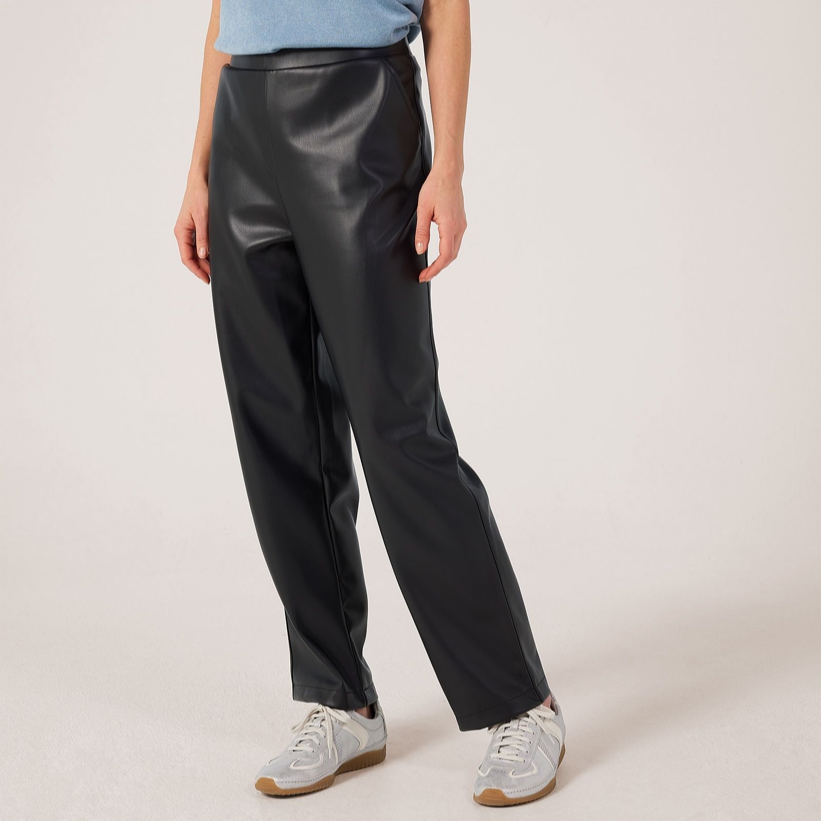 Kim & Co Black Soft Vegan Leather Narrow Leg Petite Trouser