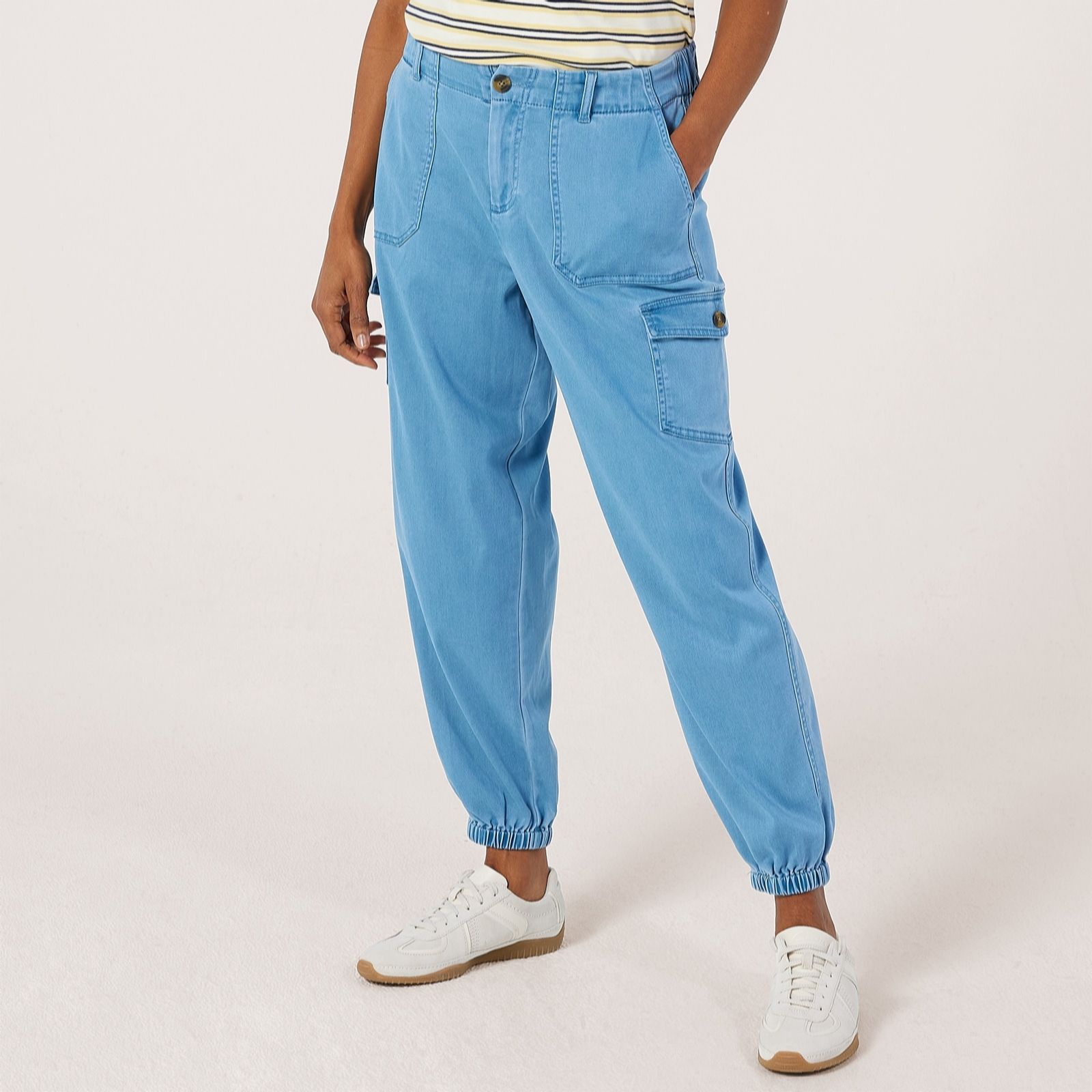 Ben De Lisi Light Wash Denim Cargo Trousers Petite