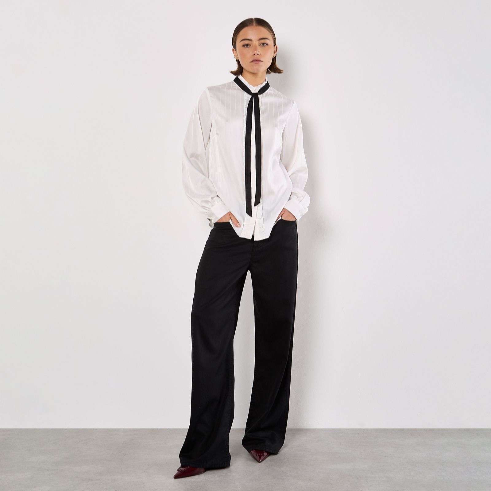 Apricot Pussybow Ruffle Shirt