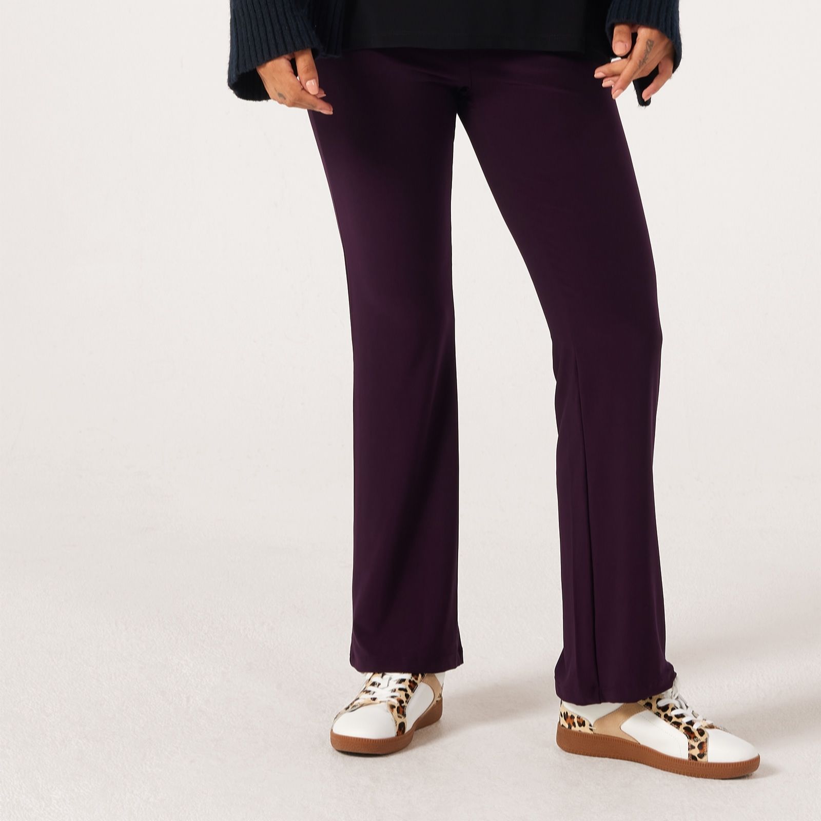 Kim & Co Aubergine Deluxe Brazil Jersey Carla Flare Petite Trousers With Pockets