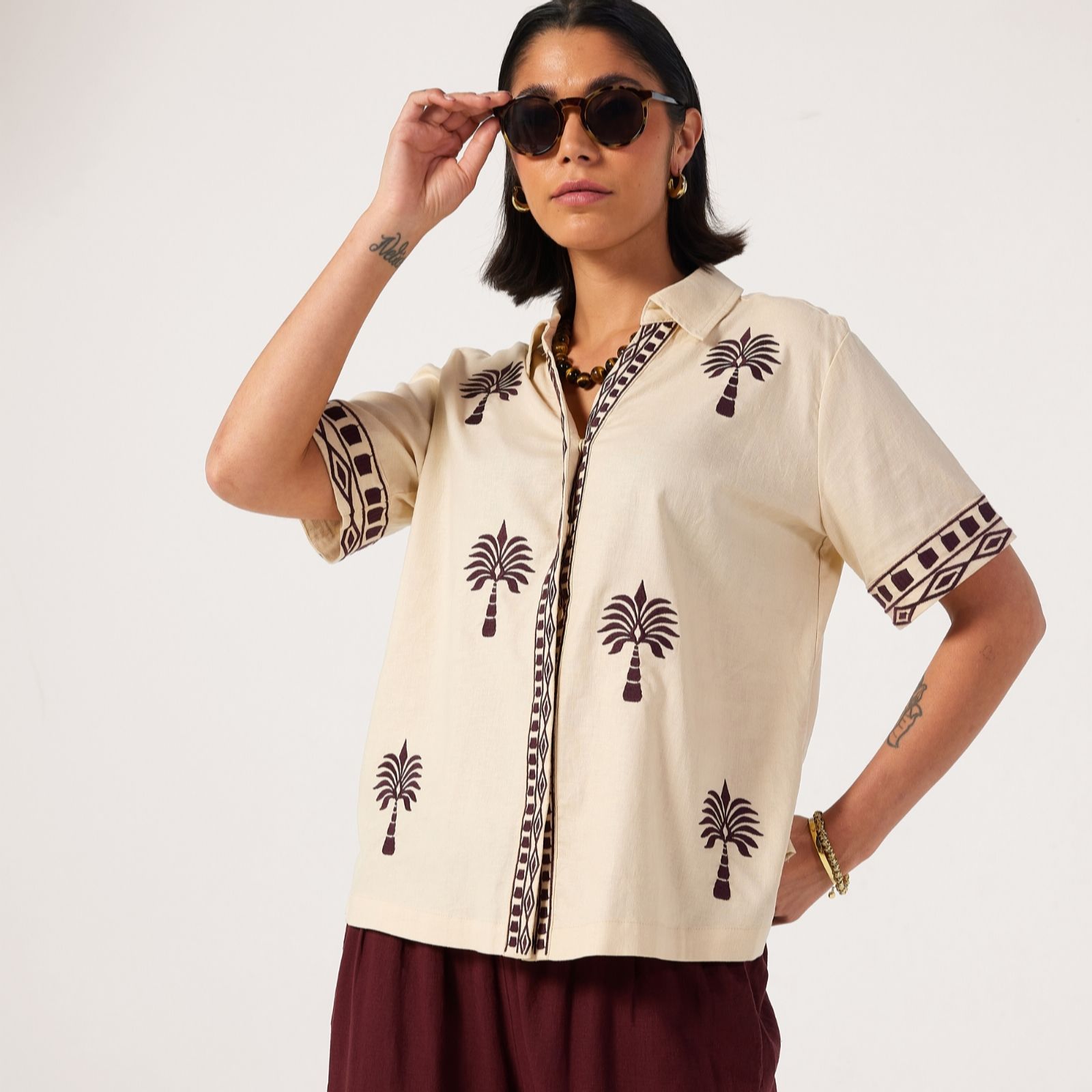 Ben De Lisi Ecru Raisin Studio 70 Embroidered Shirt