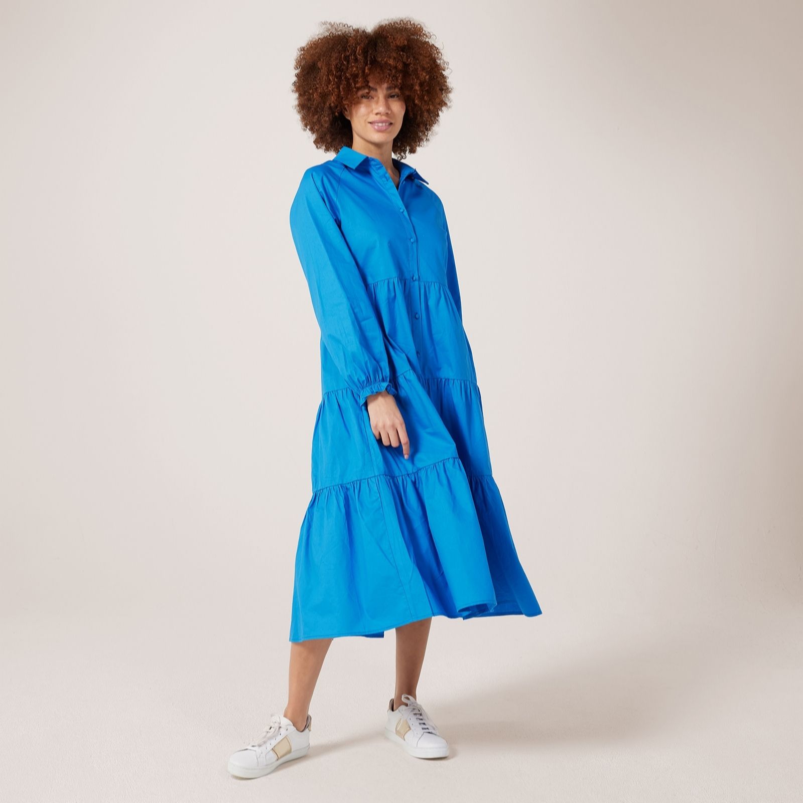 Izabel London Long Sleeve Tiered Hem Shirt Dress