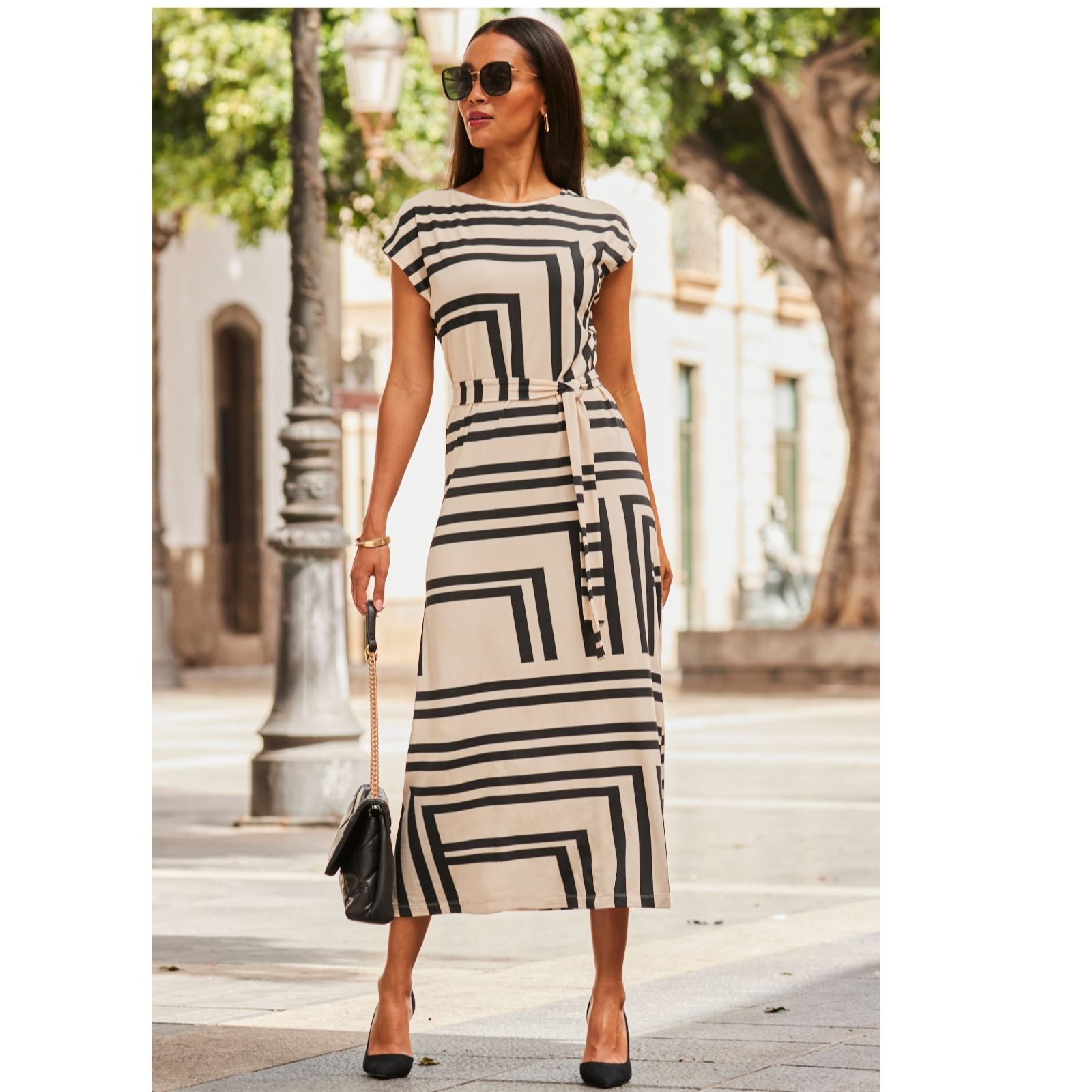 Sosandar Geo Print Stretch Waist Midi Dress
