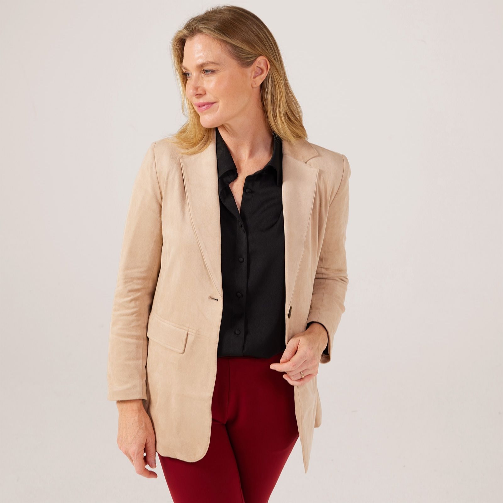 Marlawynne Beige Faux Suede Relaxed Blazer