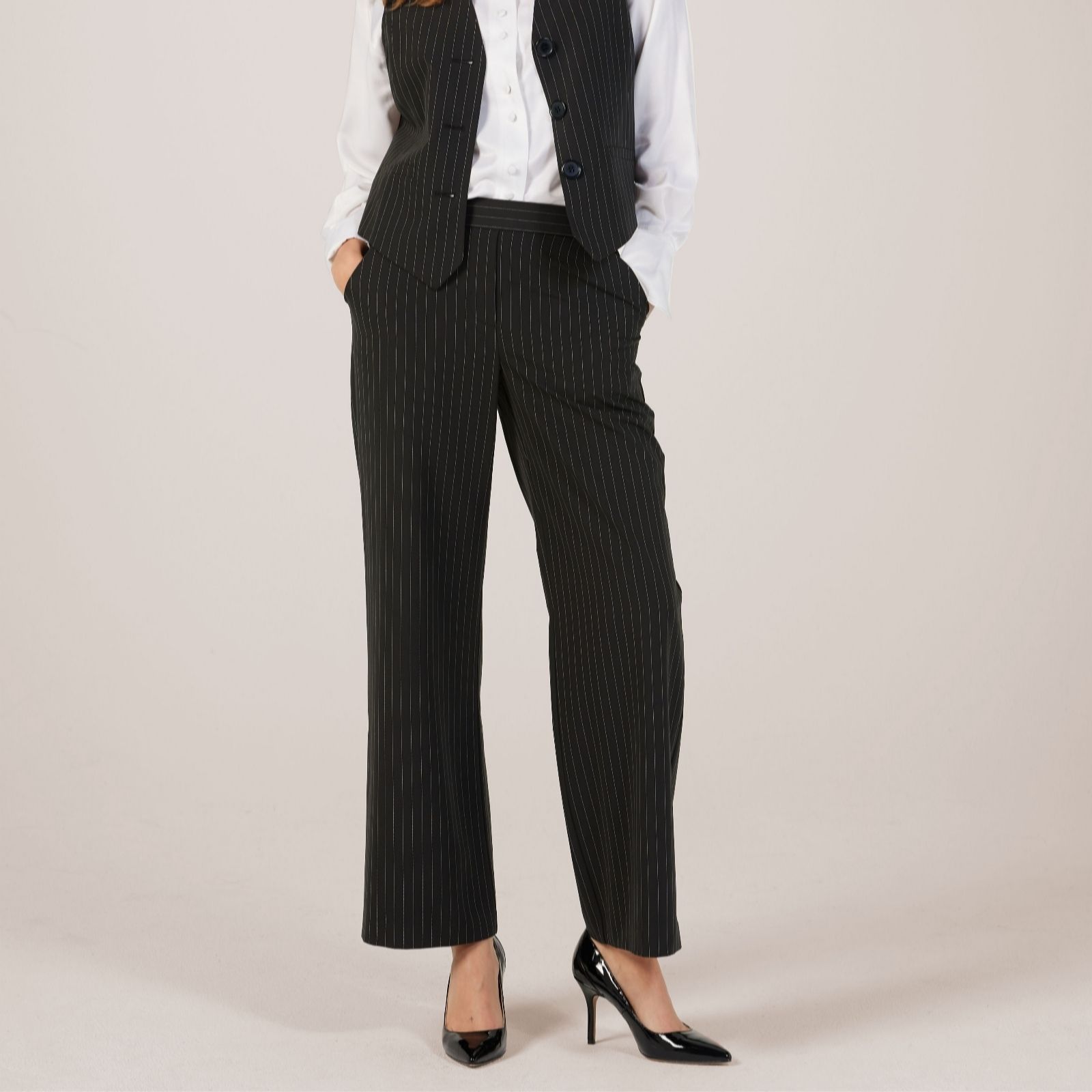 Helene Berman Pinstriped Stretch Waistband Trouser