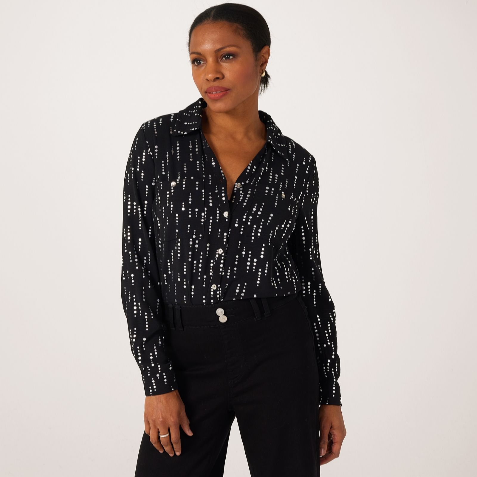 Nina Leonard Foil Print Shirt with Pockets